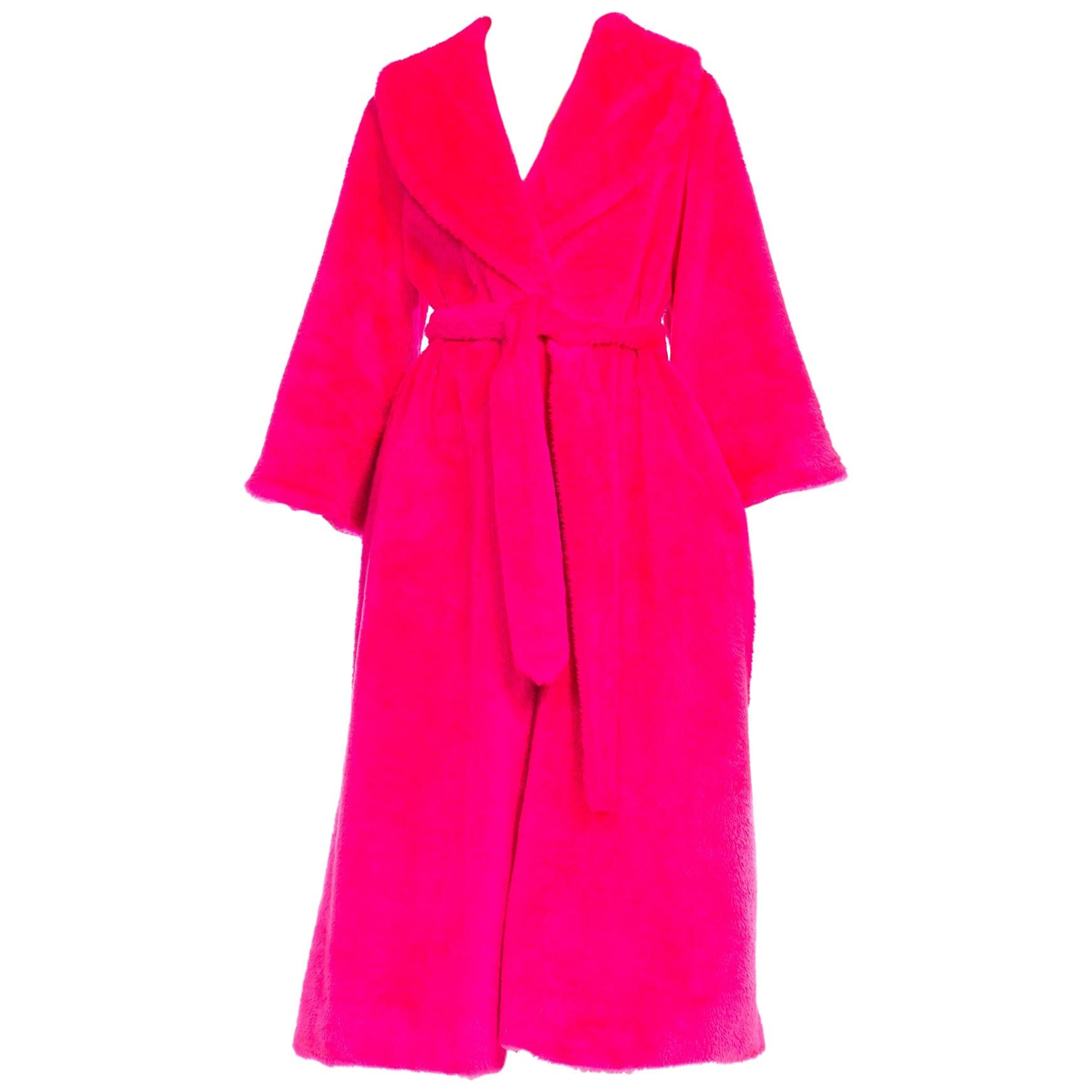 1960
s I Magnin Neon Hot Pink Faux fur Wrap Coat