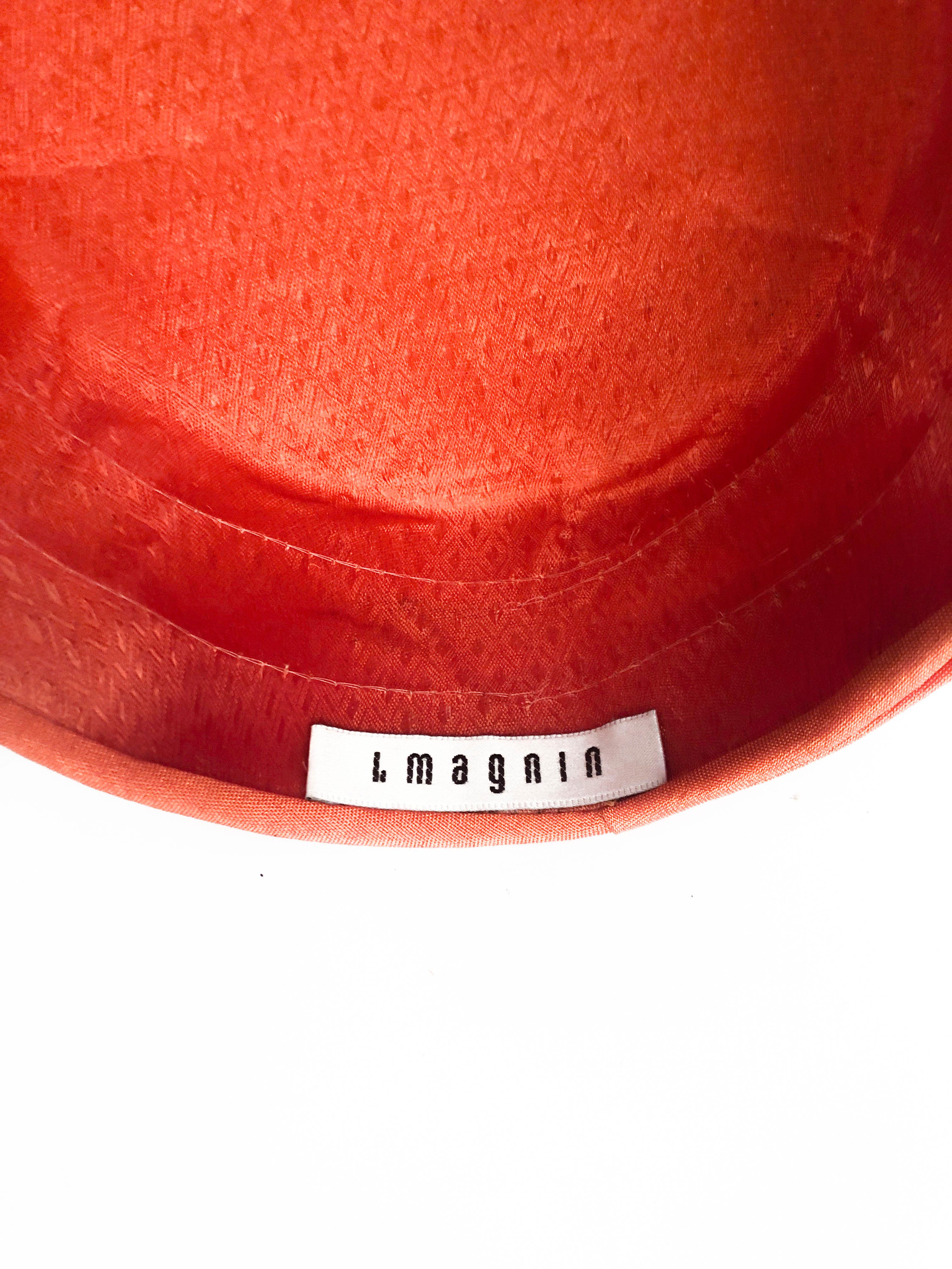 1960s I. Magnin Orange Pillbox Hat with Floral and Seashell Accents at