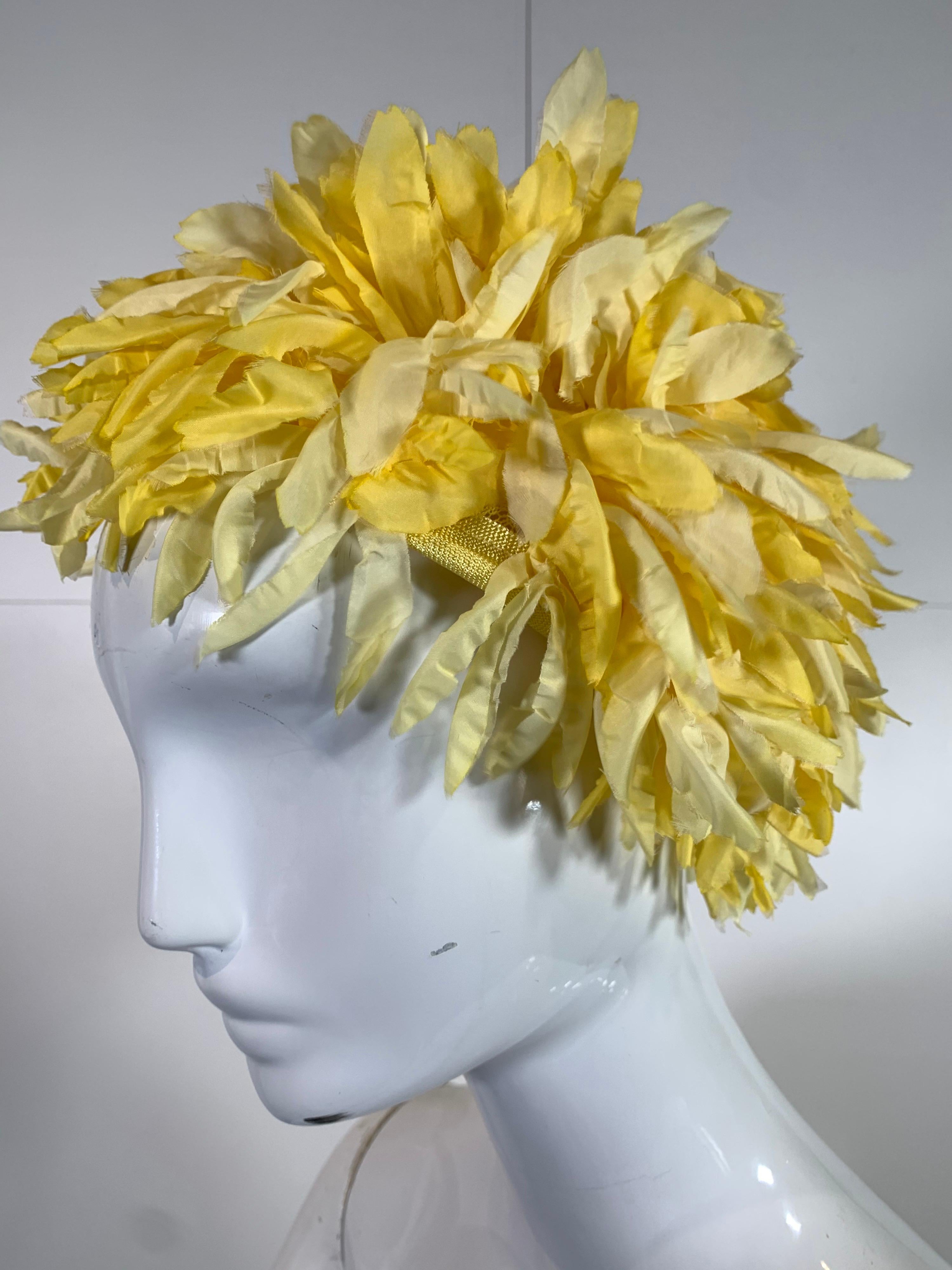 Brown 1960s I. Magnin Yellow and White Floral Petal Millinery Turban  Hat 