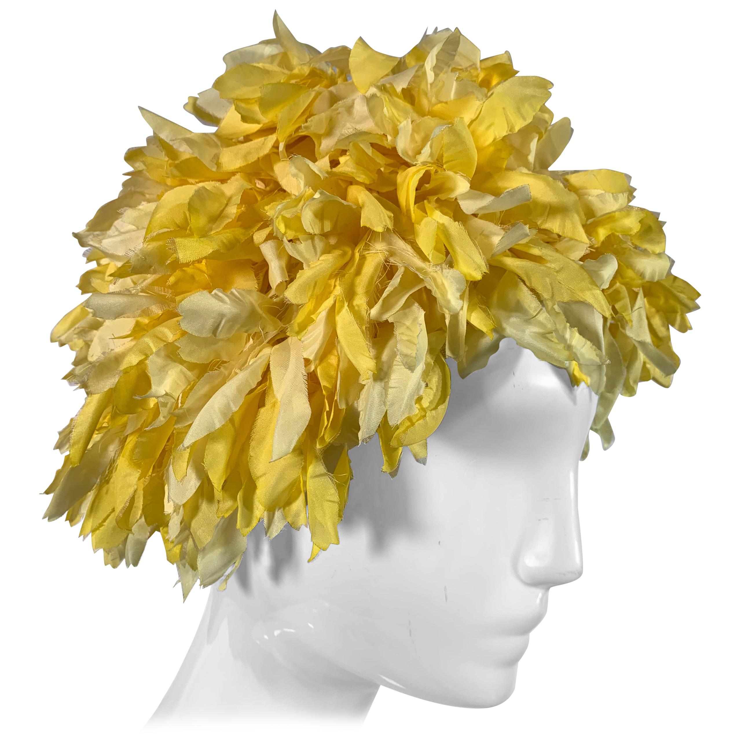 1960s I. Magnin Yellow and White Floral Petal Millinery Turban  Hat 