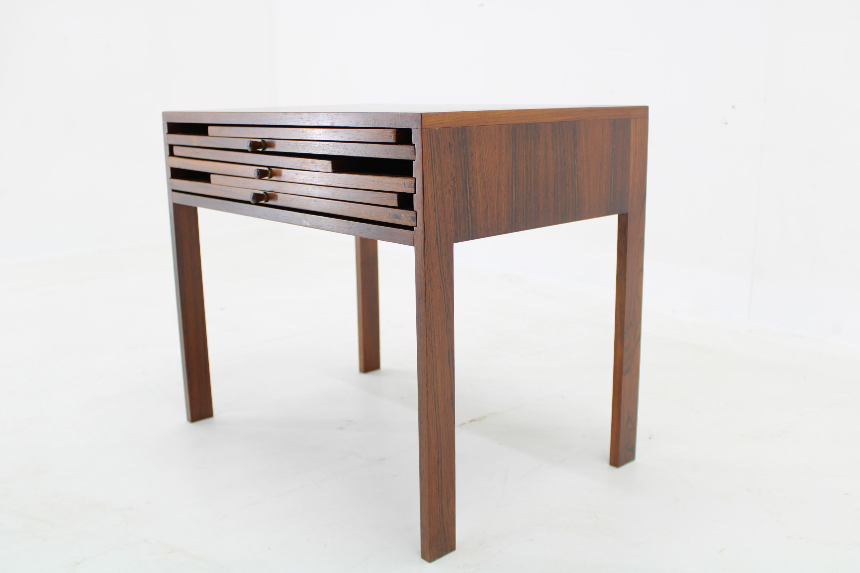 Wood 1960s I. Wikkelso Palisander Cabinet, Three Folding Tables by Silkeborg, Denmark For Sale