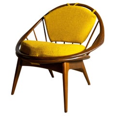 1960s Ib Kofod Larsen Hoop Chair for Selig in Birch and Danish Wool
