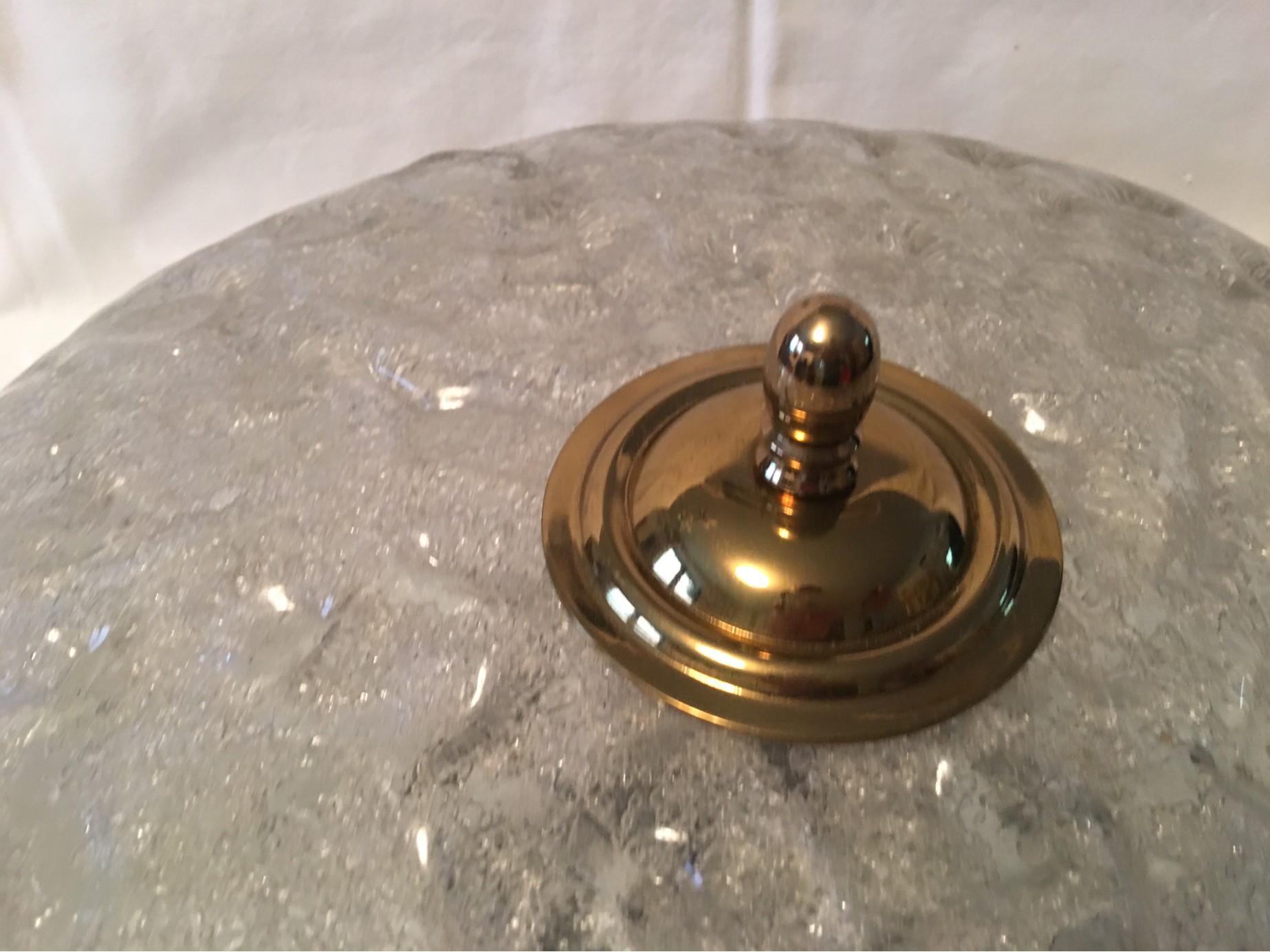 1960s Ice Glass and Open Brass Surround Art Deco Flush Mount Lamp 3