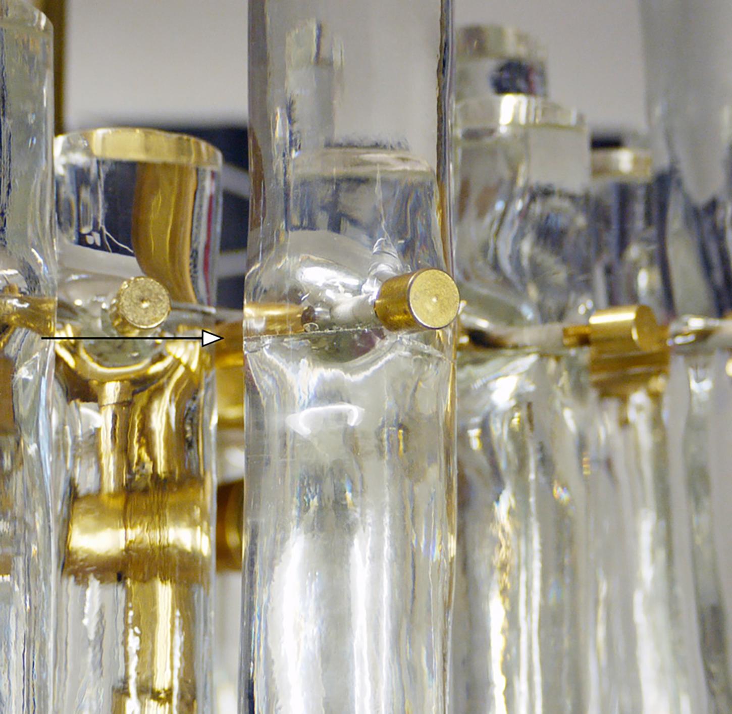 1960s Iced Sticks Chandelier Murano Glass & Gilt-Brass by Kinkeldey Germany For Sale 4