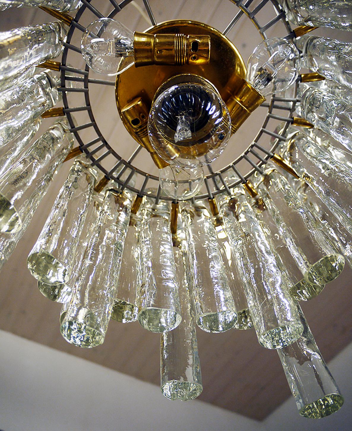 1960s Iced Sticks Chandelier Murano Glass & Gilt-Brass by Kinkeldey Germany In Good Condition For Sale In Niederdorfelden, Hessen
