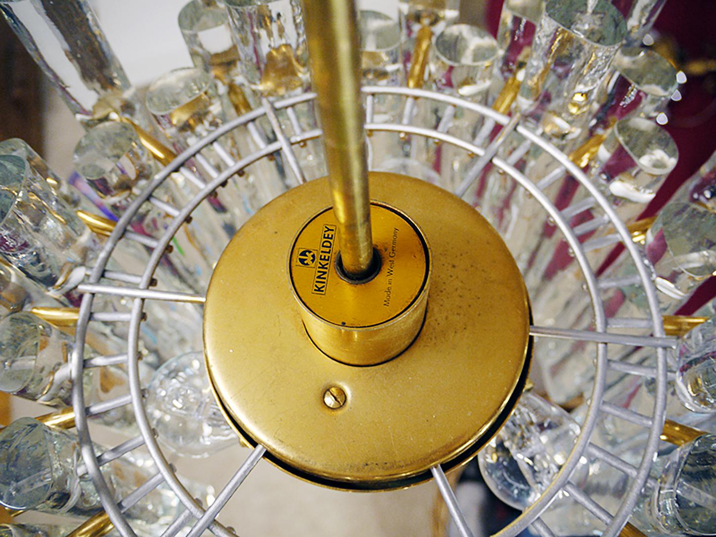 1960s Iced Sticks Chandelier Murano Glass & Gilt-Brass by Kinkeldey Germany For Sale 3