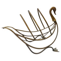 1960s iconic Brass French Swan Magazine Rack after Maison Jansen
