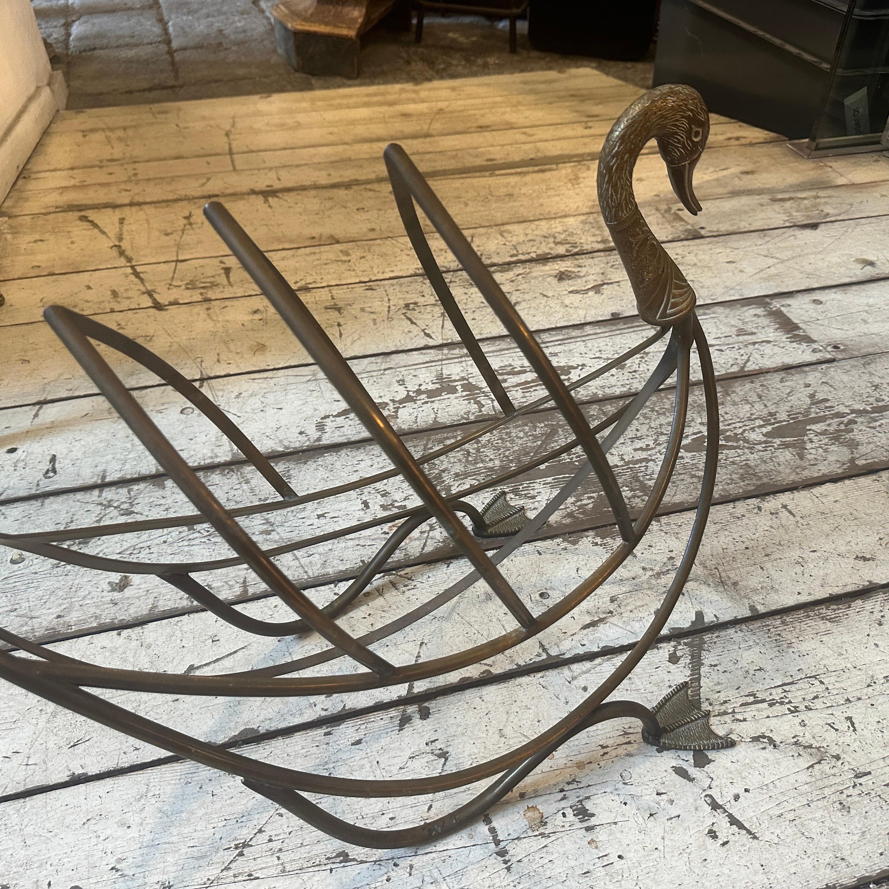 1960s iconic Brass French Swan Magazine Rack by Mason Jansen  For Sale 2