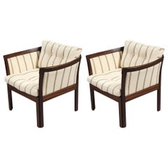 1960s Illum Vikkelso Danish Plexus Easy Chairs in Mahogany and White Fabric