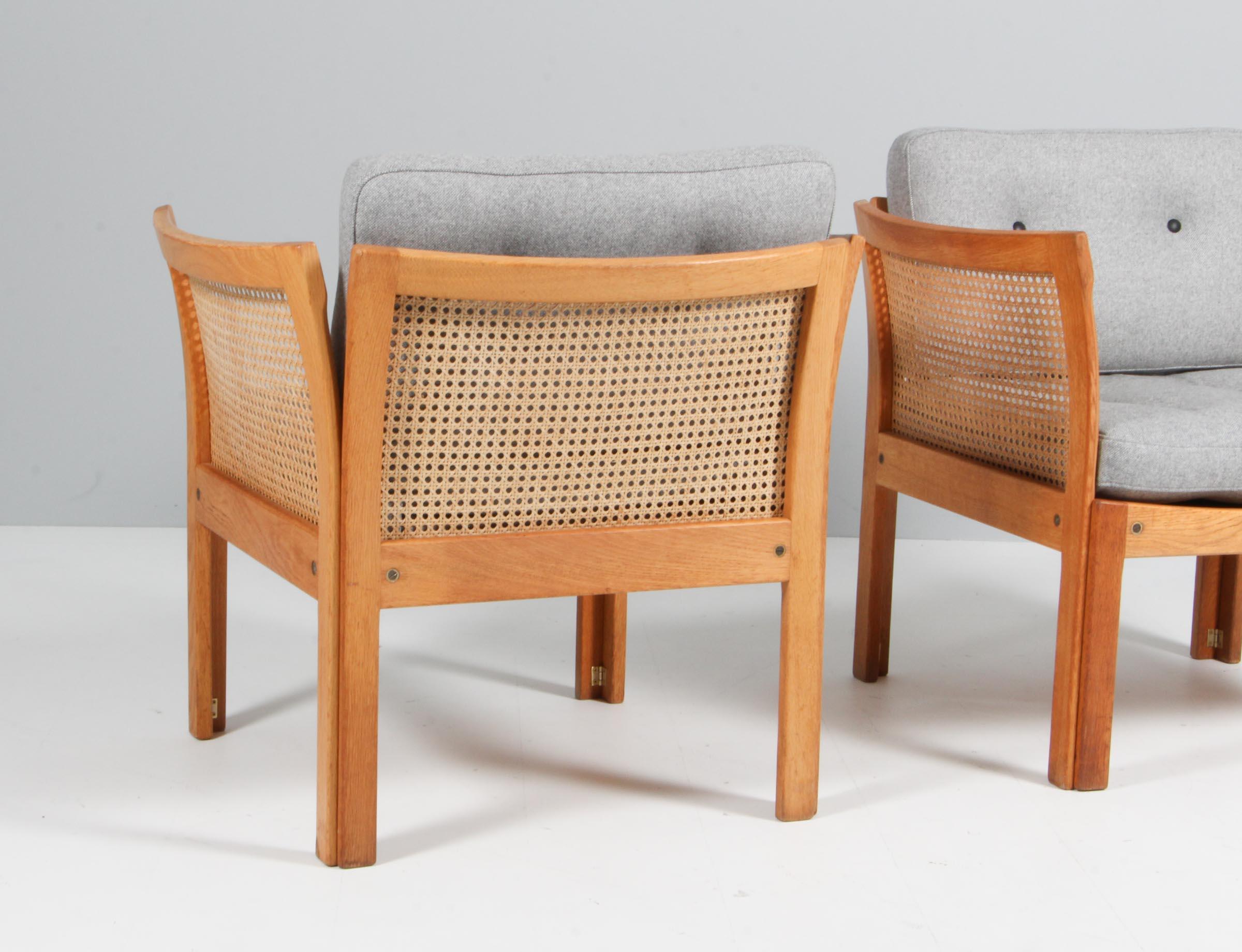 Leather 1960s Illum Wikkelsø Plexus Lounge Chairs in Oak and wool, CFC Silkeborg