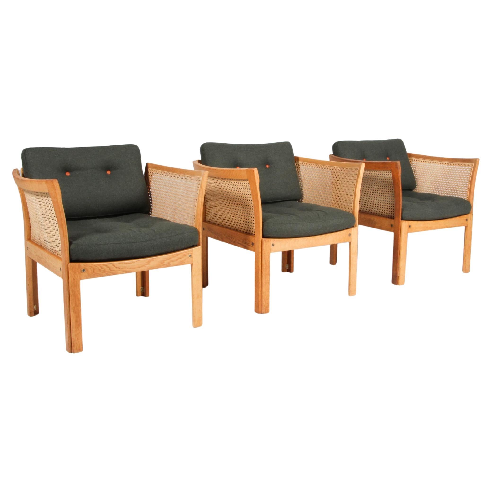 1960s Illum Wikkelsø Plexus Lounge Chairs in Oak and wool, CFC Silkeborg