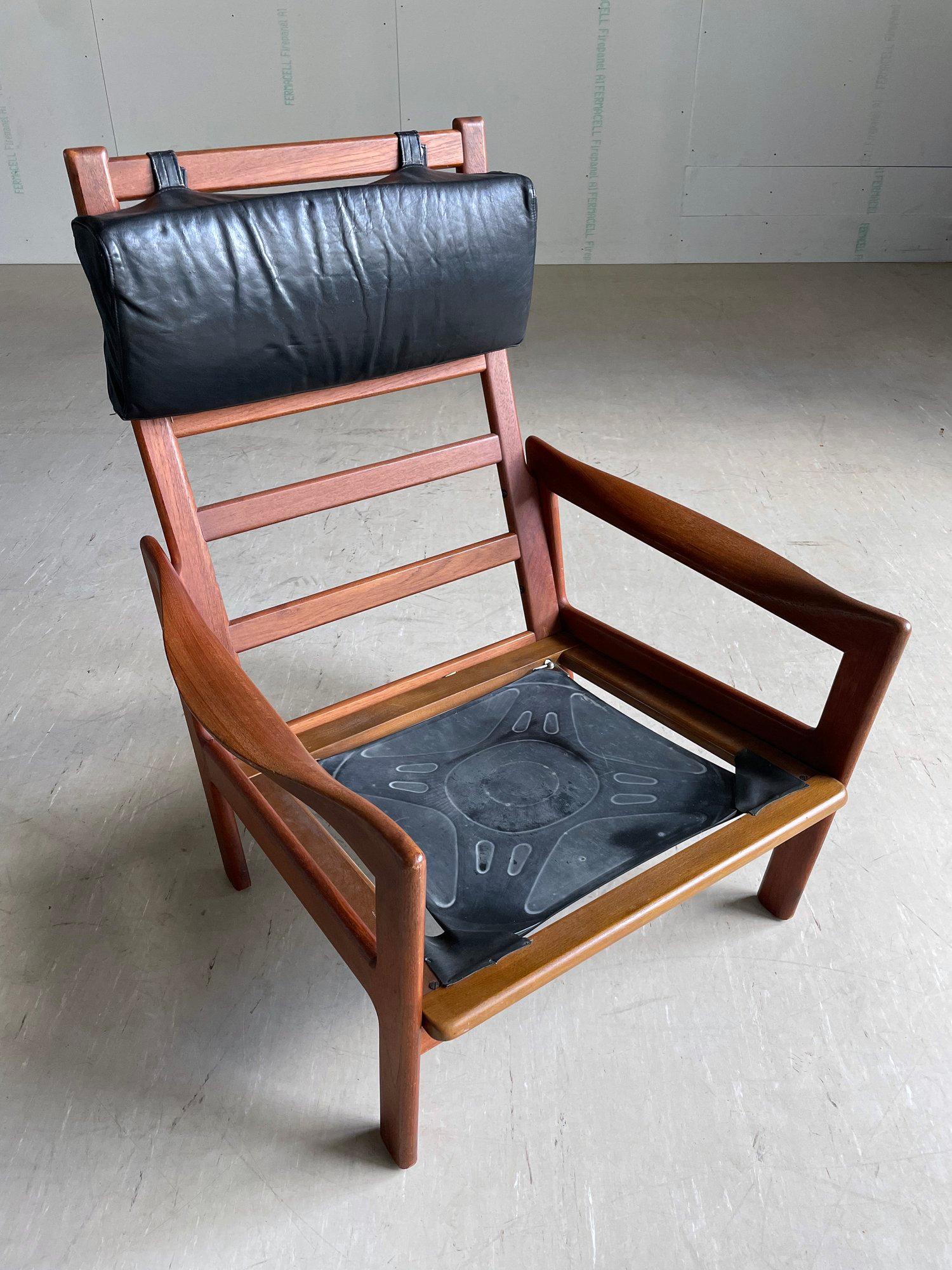 Chaise longue en teck et cuir ILLUM WIKKELSO, 1960 - Niels Eilersen, Danemark en vente 5