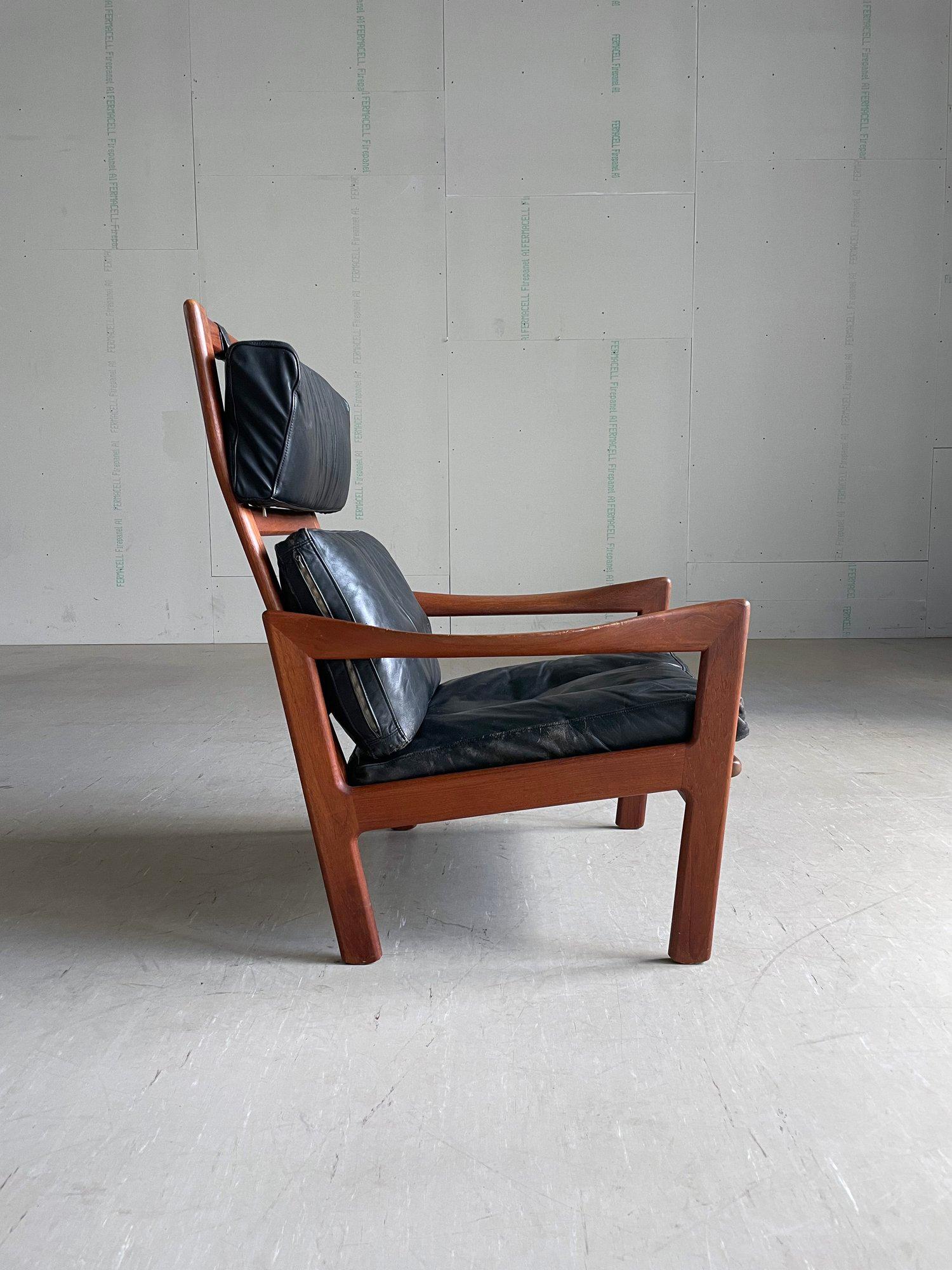 Scandinave moderne Chaise longue en teck et cuir ILLUM WIKKELSO, 1960 - Niels Eilersen, Danemark en vente