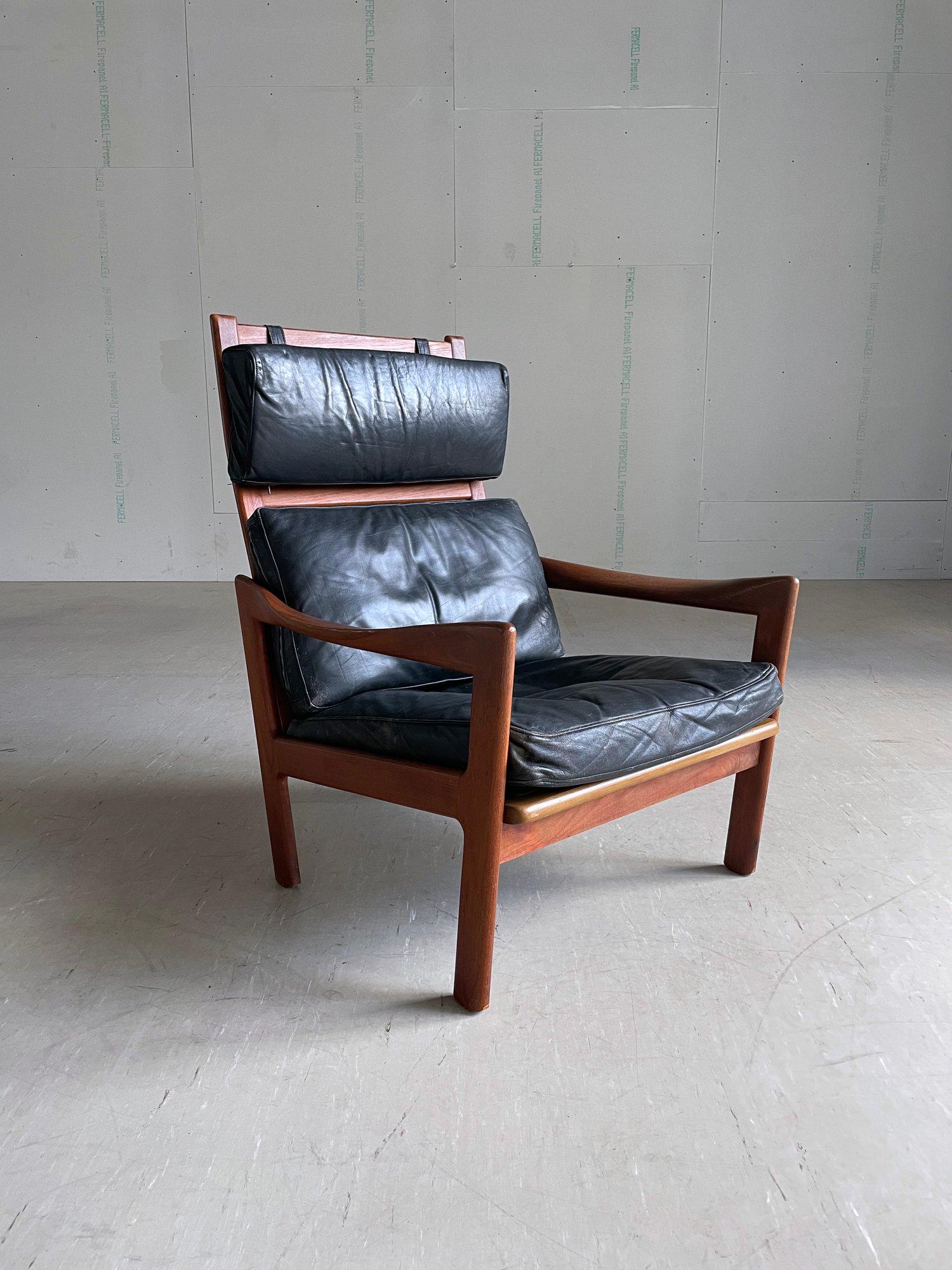 20ième siècle Chaise longue en teck et cuir ILLUM WIKKELSO, 1960 - Niels Eilersen, Danemark en vente