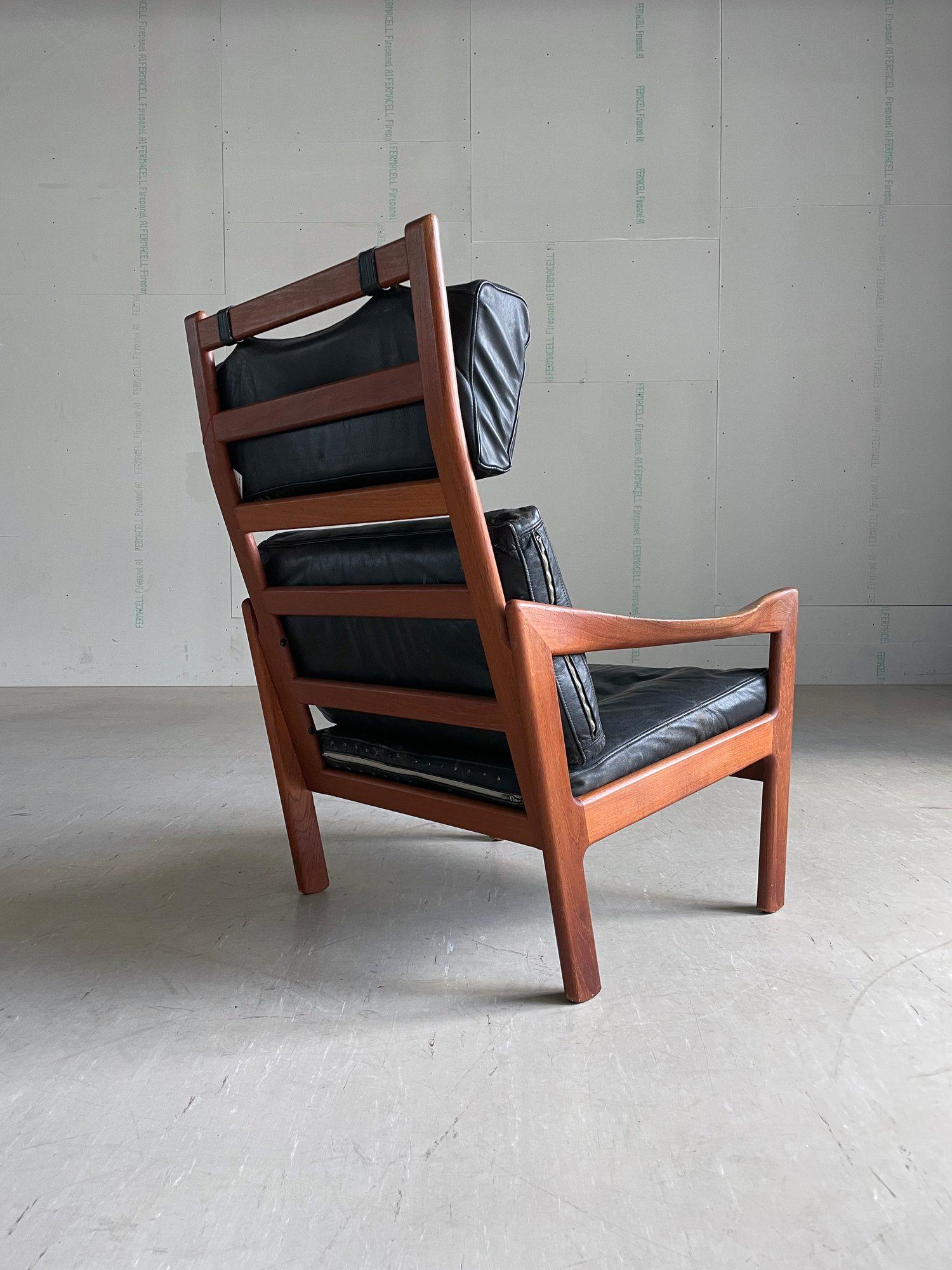 Cuir Chaise longue en teck et cuir ILLUM WIKKELSO, 1960 - Niels Eilersen, Danemark en vente