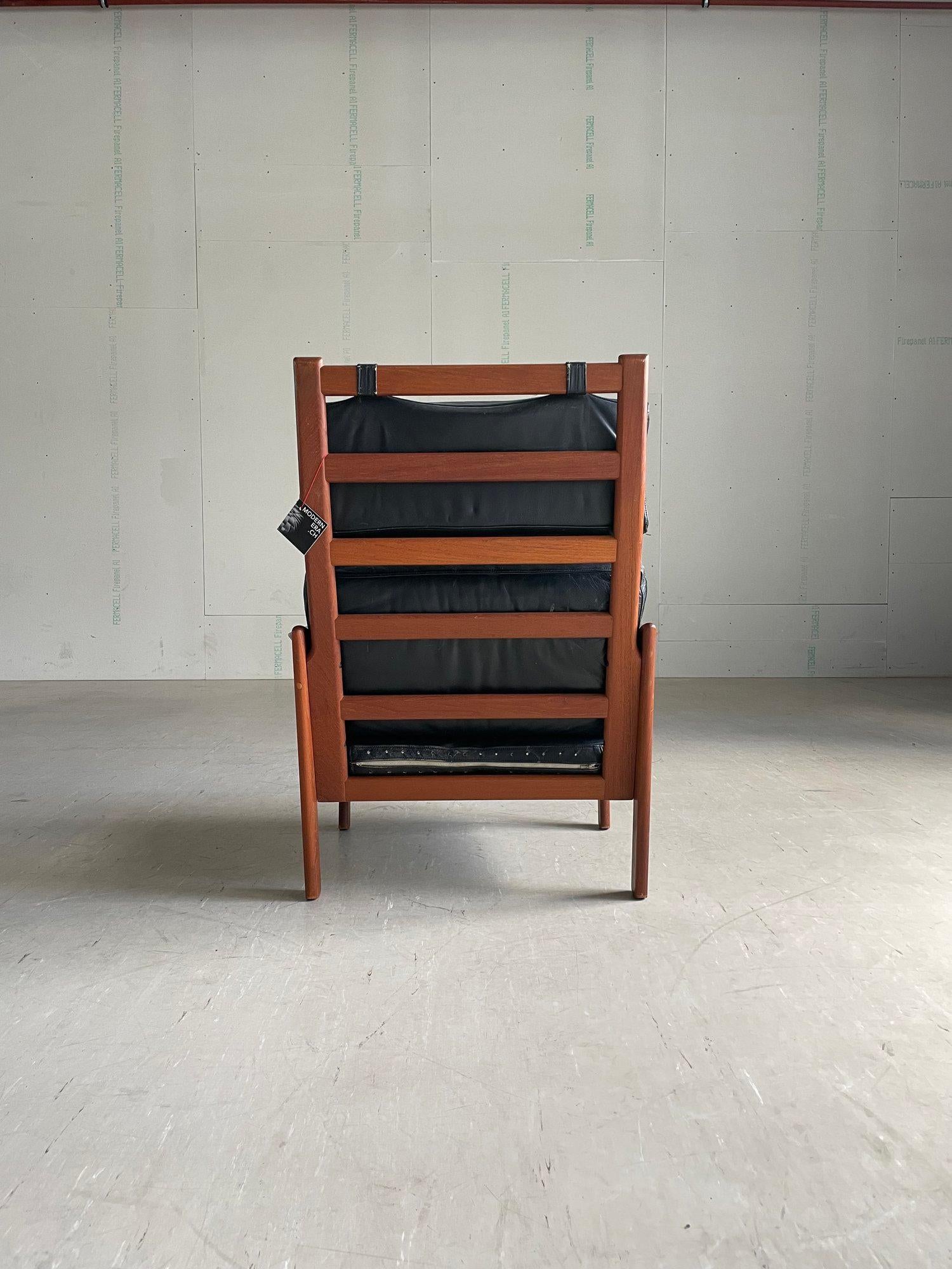 Chaise longue en teck et cuir ILLUM WIKKELSO, 1960 - Niels Eilersen, Danemark en vente 1