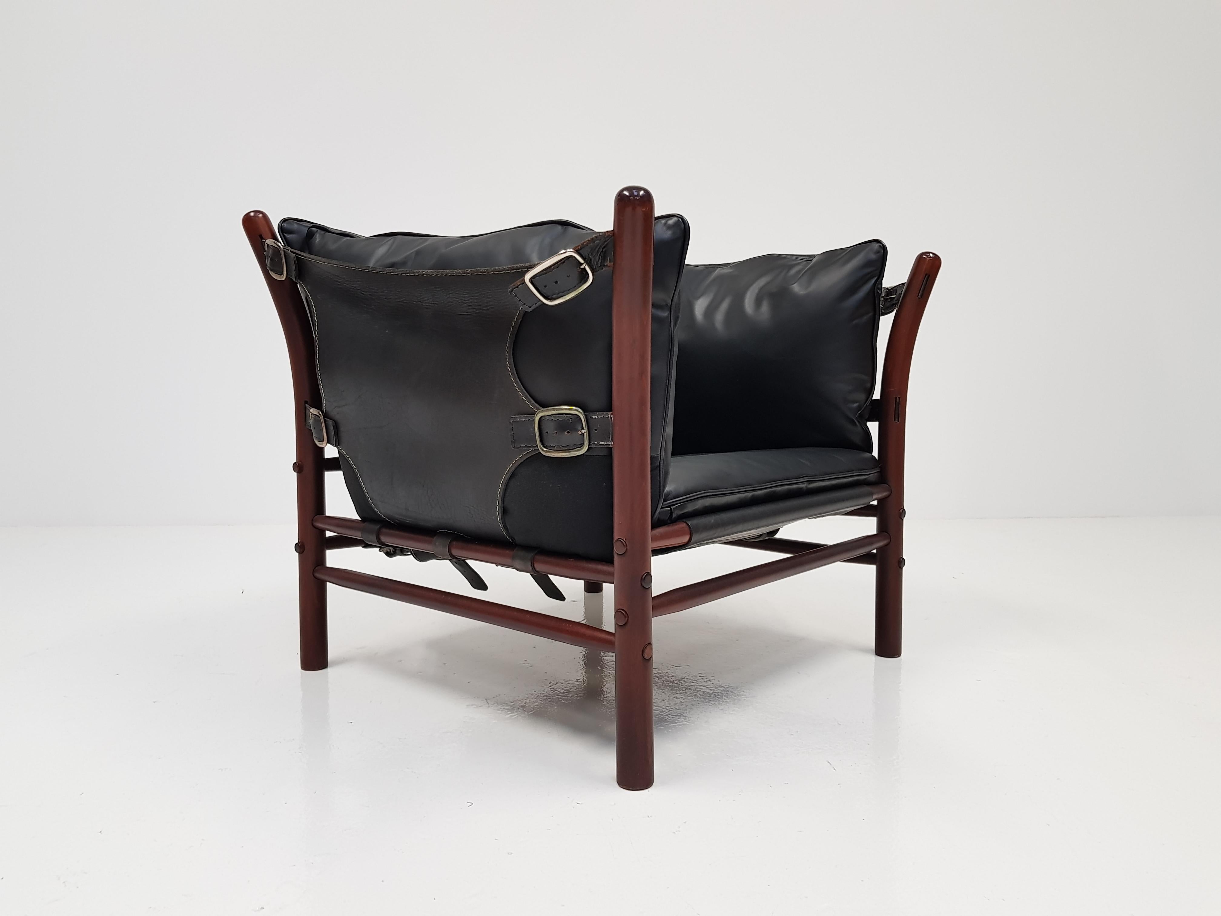 A 1960s 'Ilona' chair by Swedish designer Arne Norell.

Featuring stained beech, brass buckles and saddle leather with 4 loose cushions. This is a rarer variant of the Ilona design which has a very current feel.



  