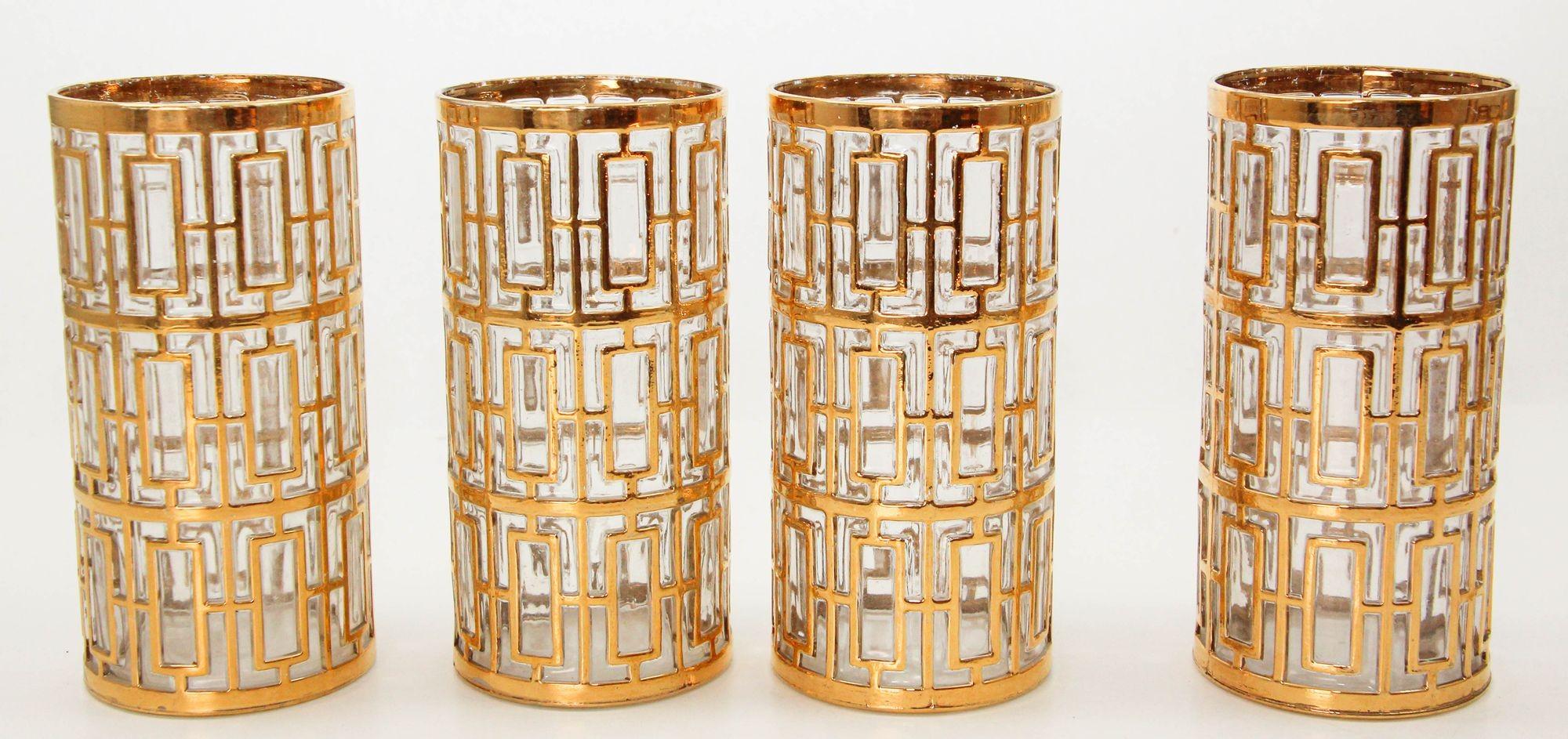 20th Century 1960s Imperial Shoji Gold Cocktail Glasses, Set of 4 Collectible Barware For Sale