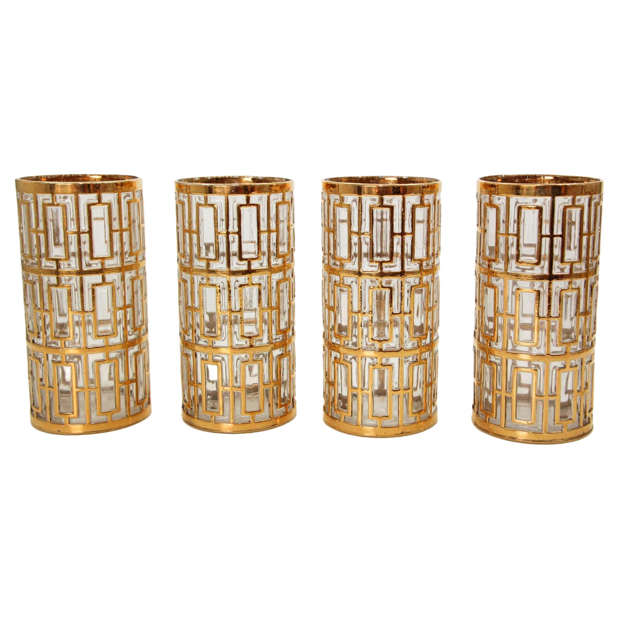 1960s Imperial Shoji Gold Cocktail Glasses, Set of 4 Collectible Barware For Sale