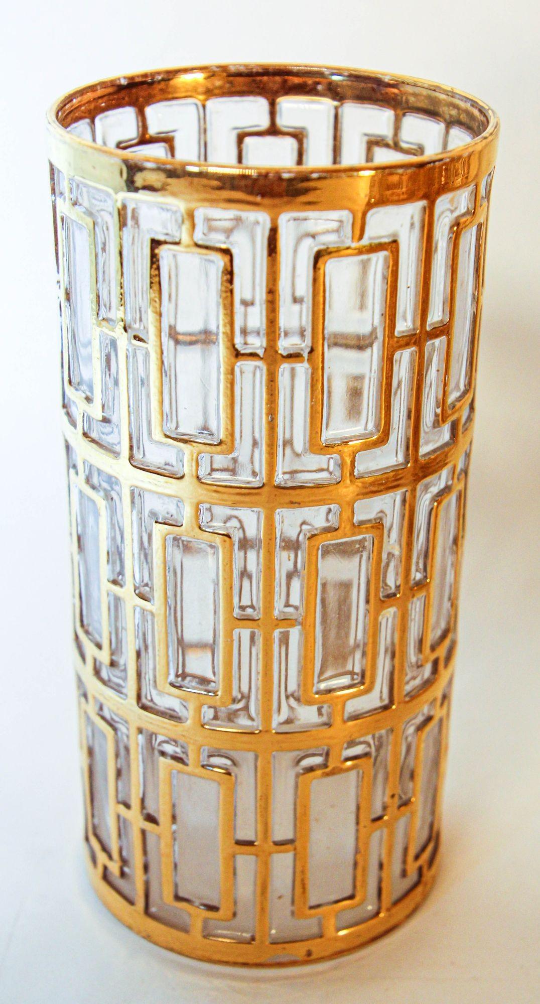 Vintage Imperial Glass Gold Shoji Long Glasses Set Regency Hollywood, 1960s.
Rare collection de verres à boire Imperial Shoji gold bar set dans la série 