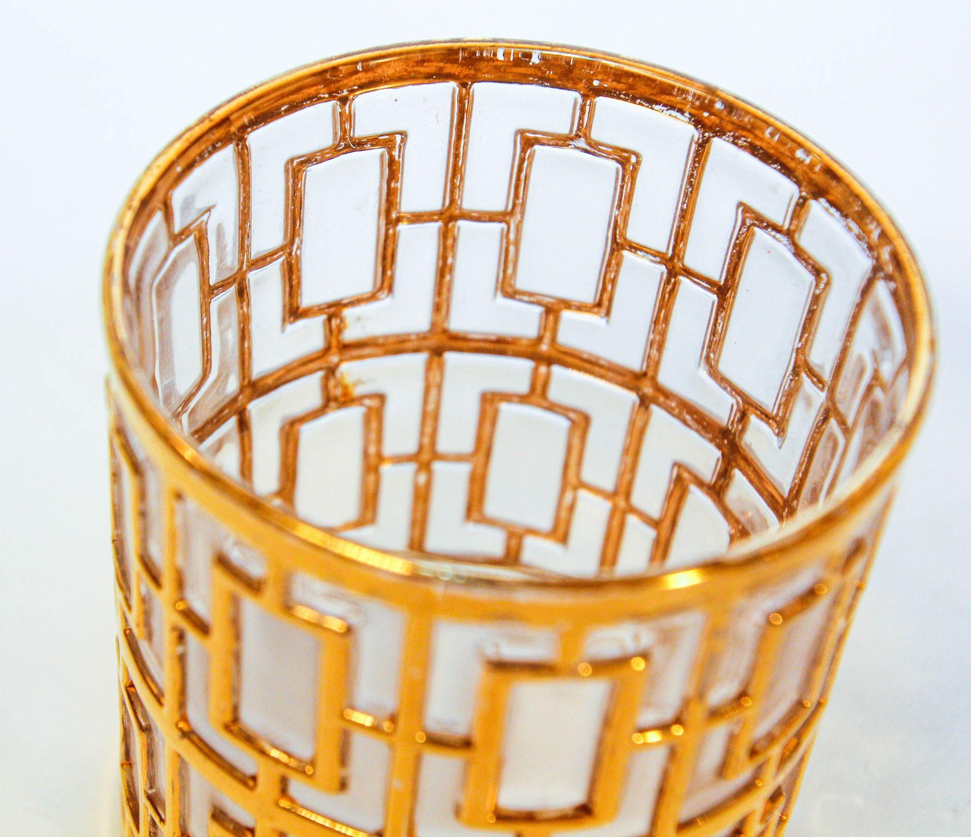 Verres à cocktail Shoji dorés impériaux des années 1960, ensemble de 8 pièces de bar de collection en vente 3