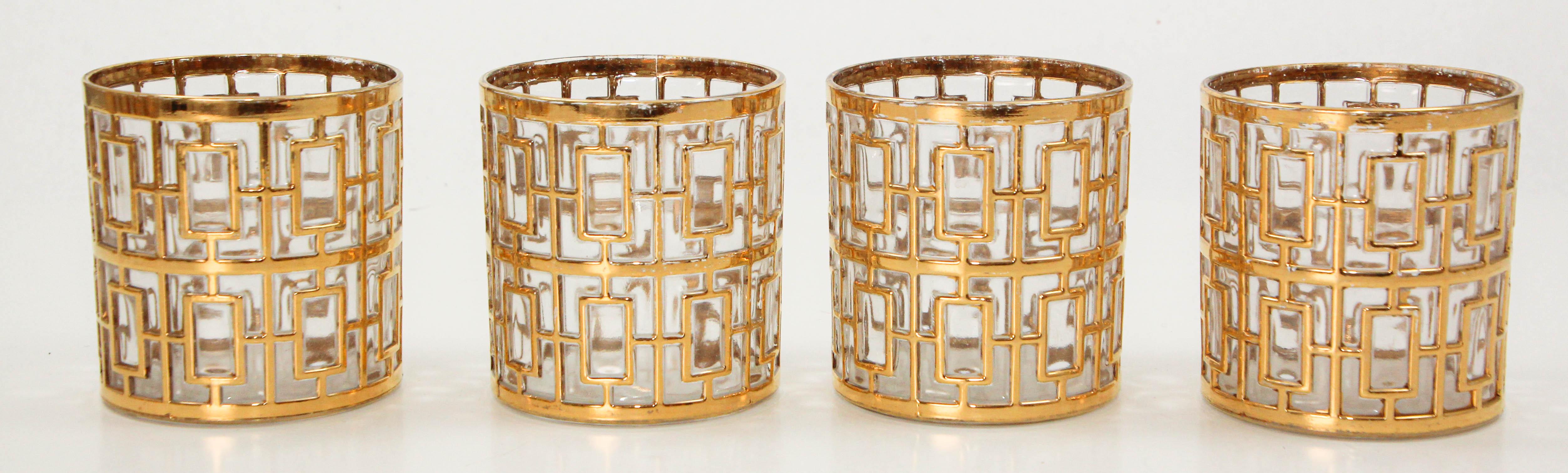 American 1960s Imperial Shoji Gold Rock Glasses Set of 4 Collectible Barware For Sale
