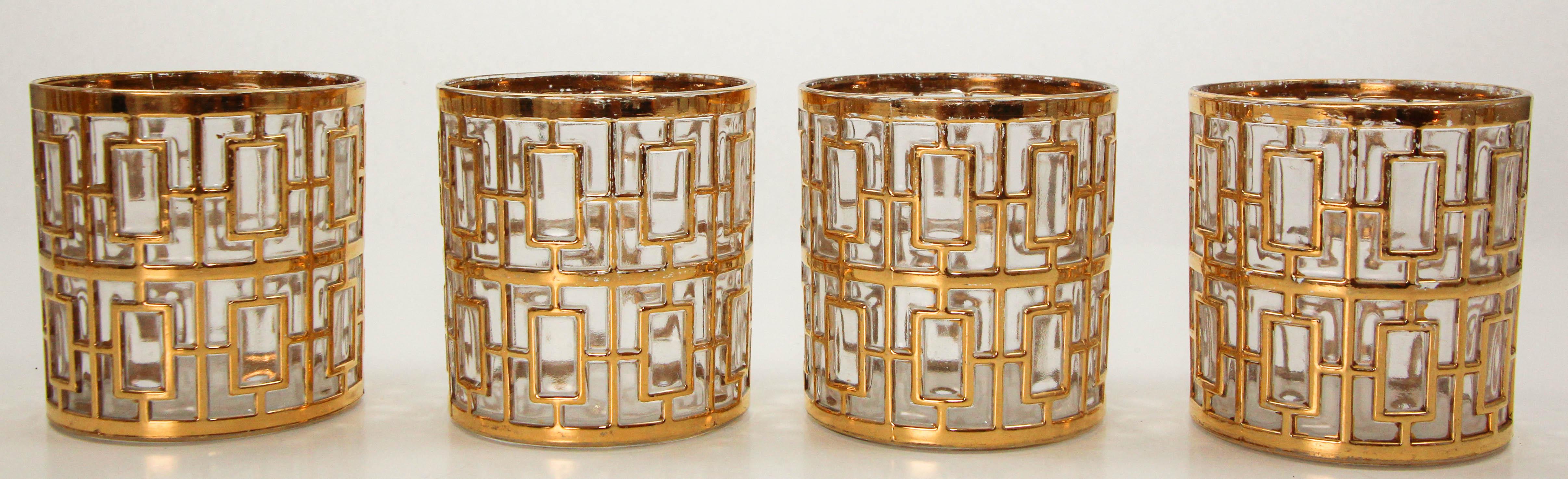 1960s Imperial Shoji Gold Rock Glasses Set of 4 Collectible Barware In Good Condition For Sale In North Hollywood, CA