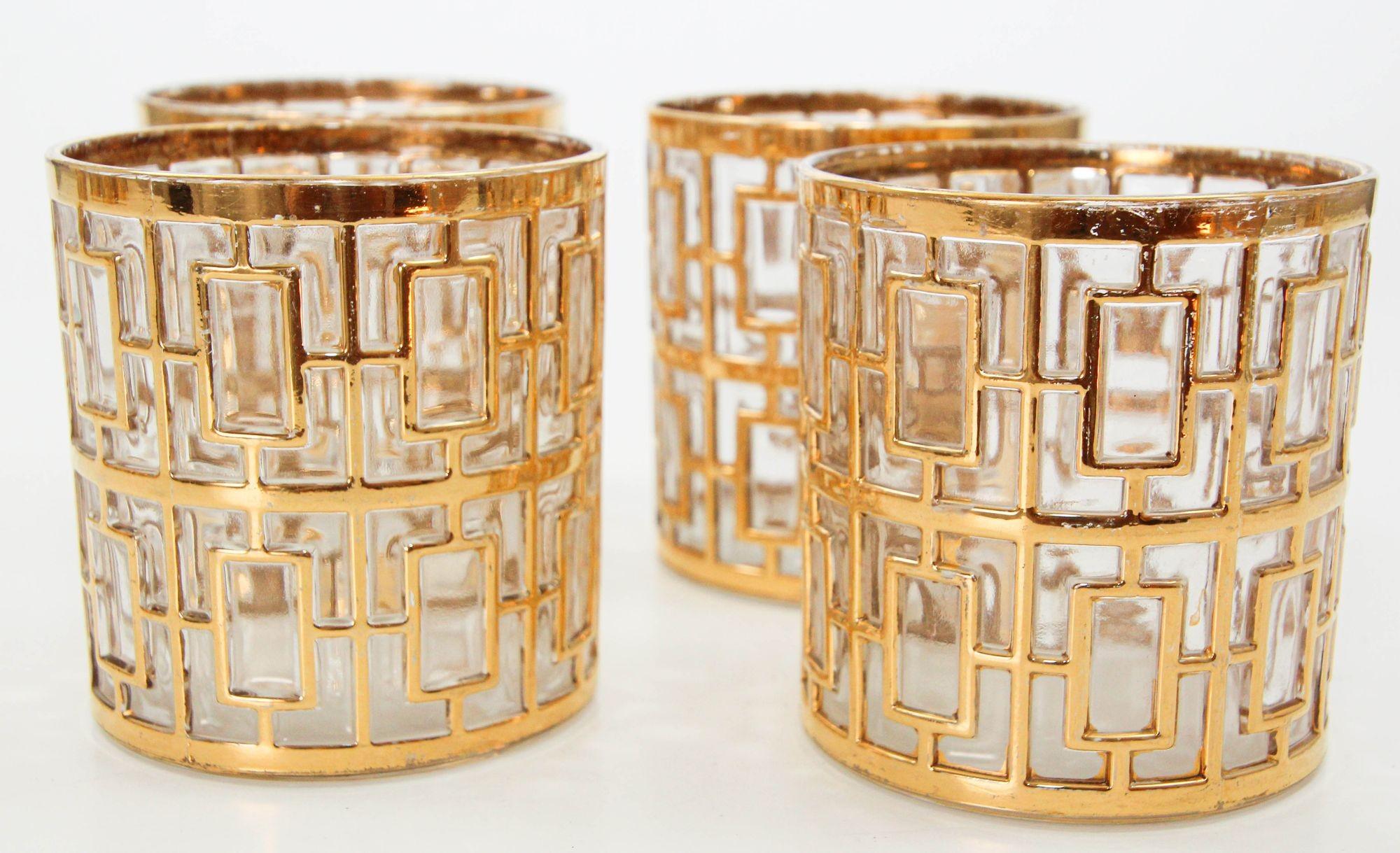 20th Century 1960s Imperial Shoji Gold Rock Glasses Set of 4 Collectible Barware