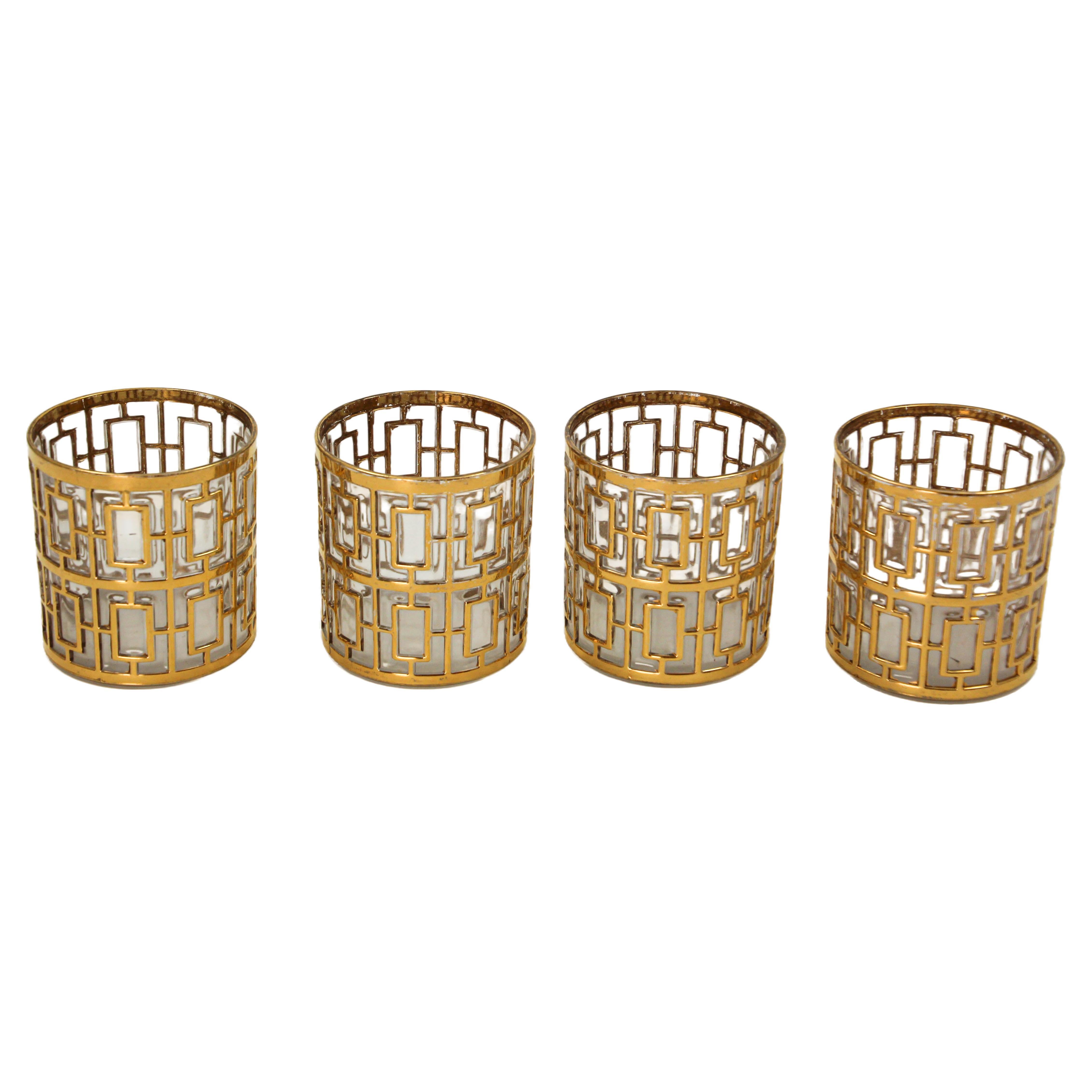 1960s Imperial Shoji Gold Rock Glasses Set of 4 Collectible Barware For Sale
