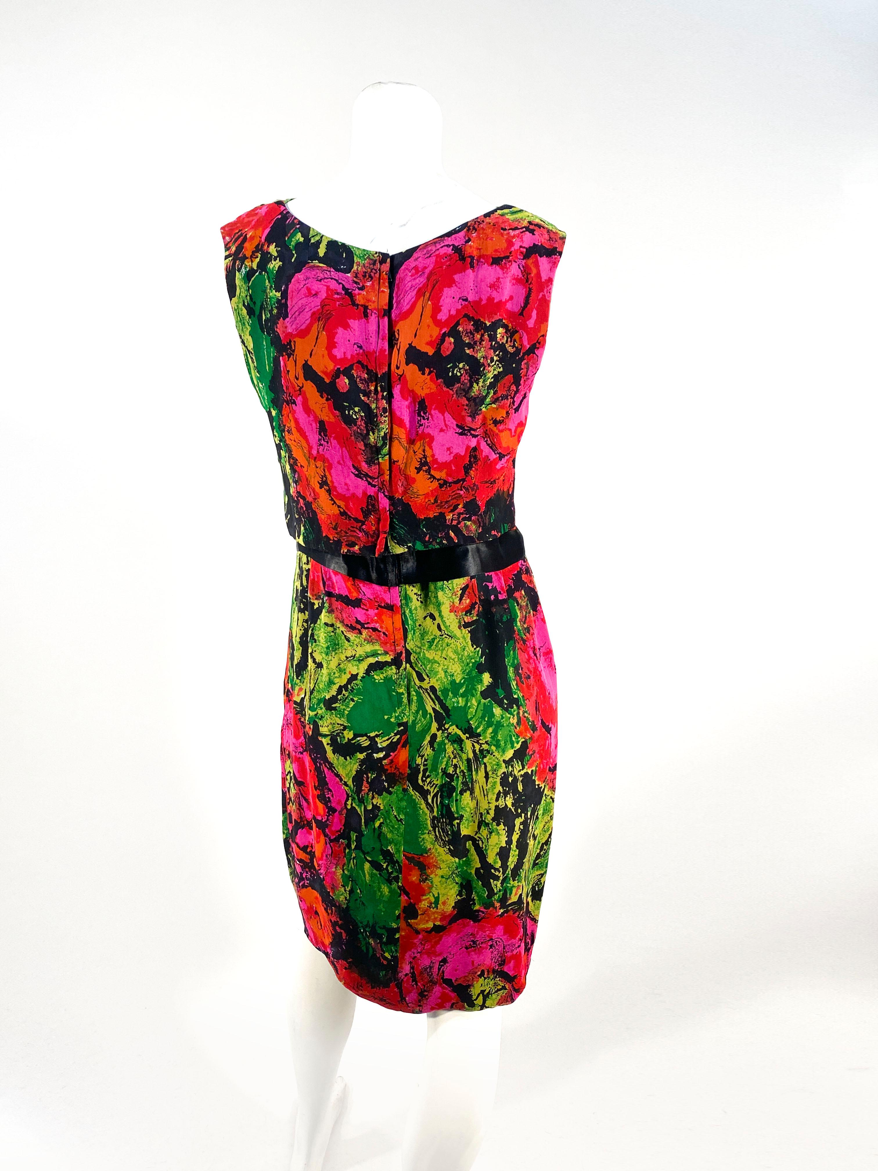 1960s Impessionistic Floral Printed Silk Chiffon Dress Set For Sale at ...