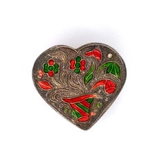 Indische Emaille in herzförmiger Schatulle aus Sterlingsilber, 1960er Jahre