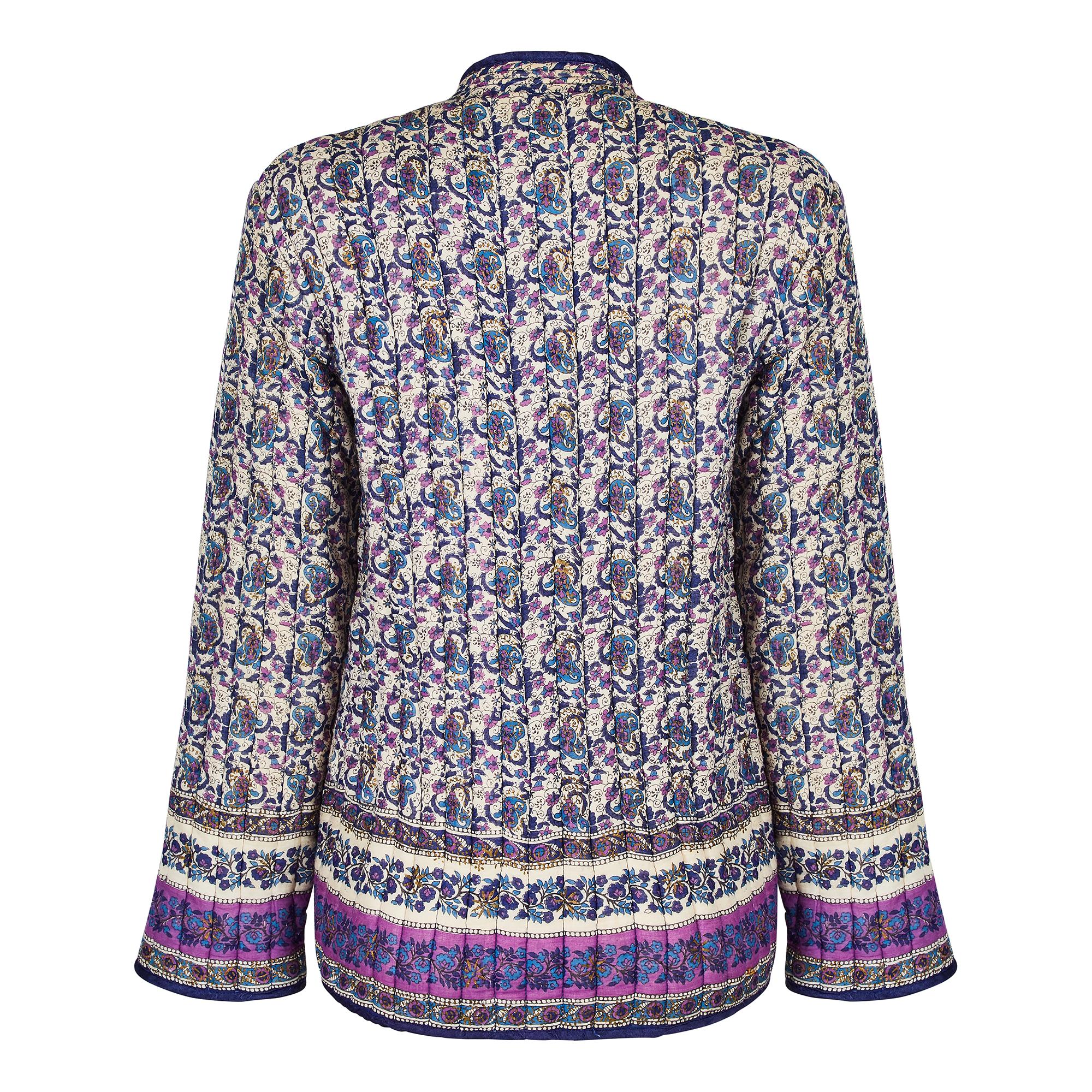 A very desirable and original 1960s Indian handprinted and painted, padded jacket. We love everything about these Indian print paisley jackets which epitomised the boho hippy chic vibe of the era. It is made from an extremely soft and tactile fine