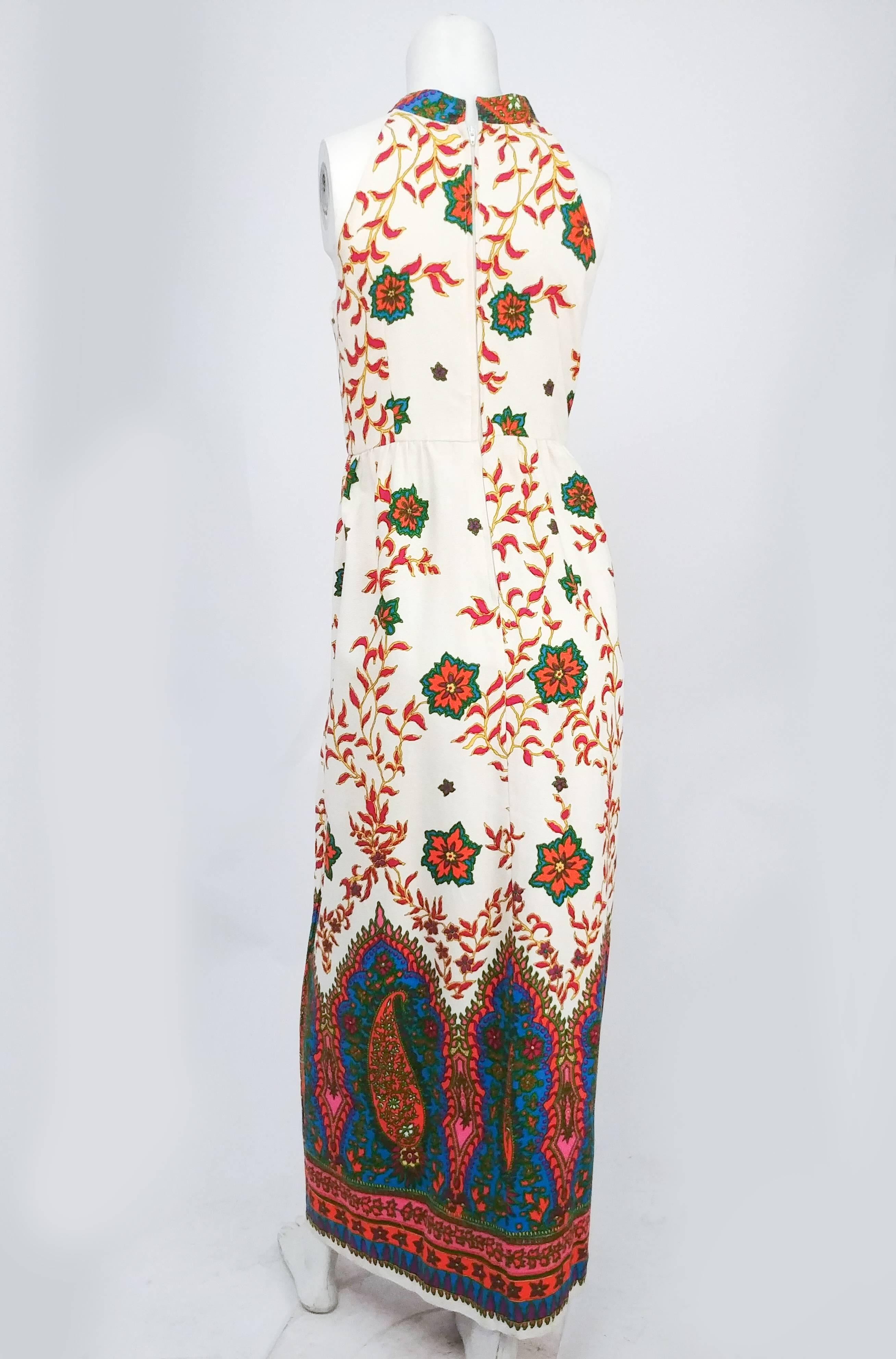 Beige Indian Print Maxi Dress, 1960s 