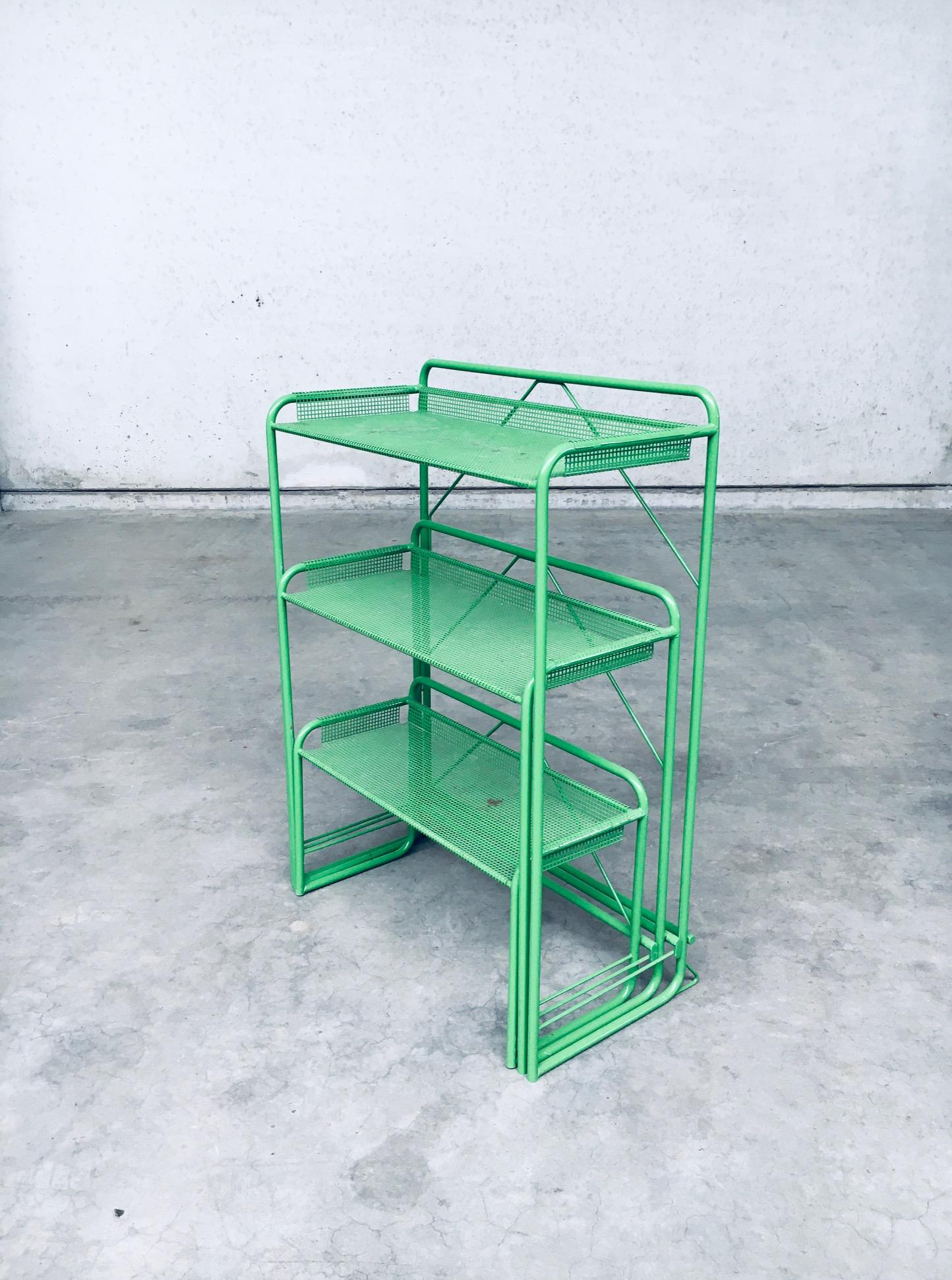 French 1960's Industrial Design Green Perforated Metal Plant Stand