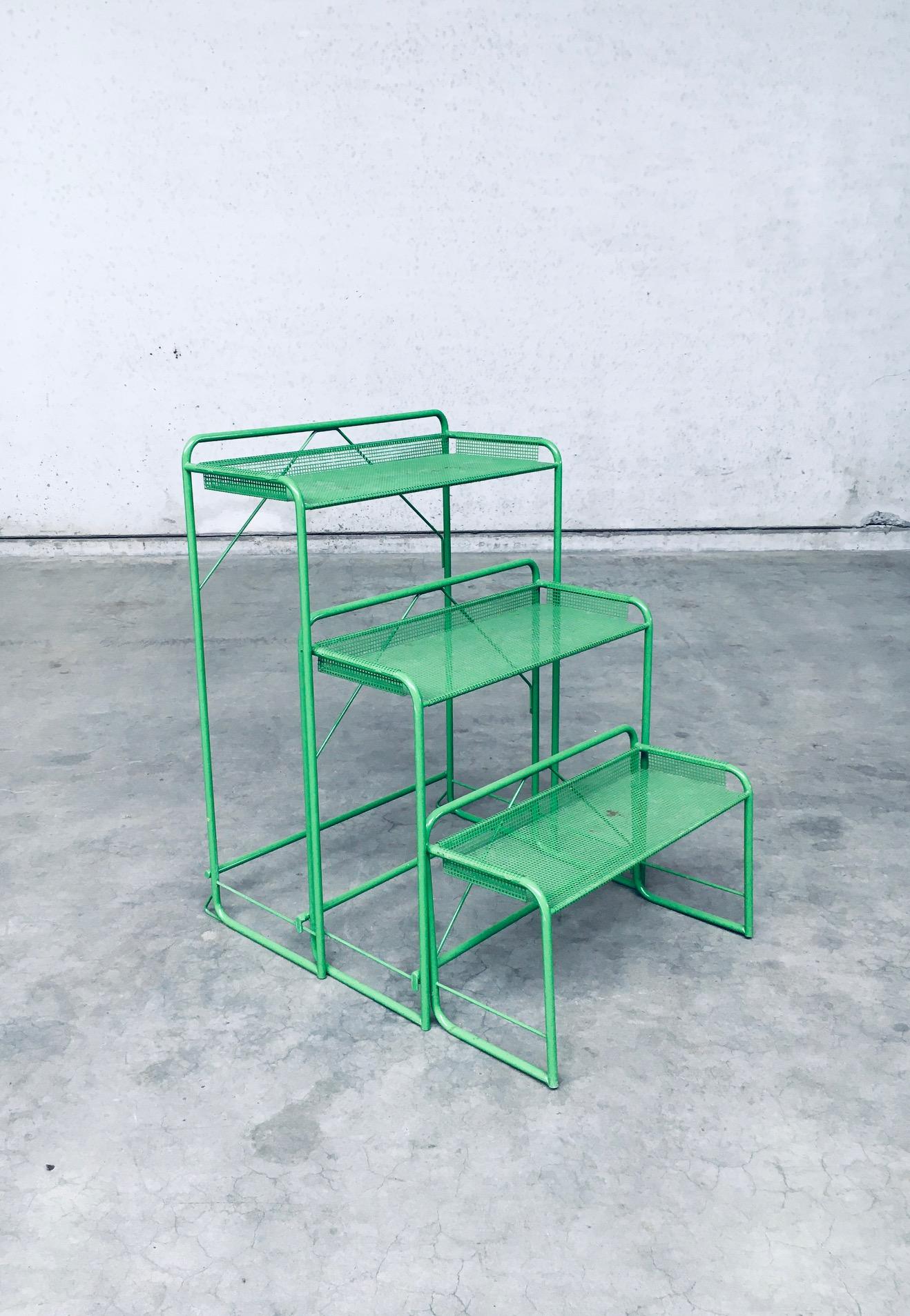 1960's Industrial Design Green Perforated Metal Plant Stand 1