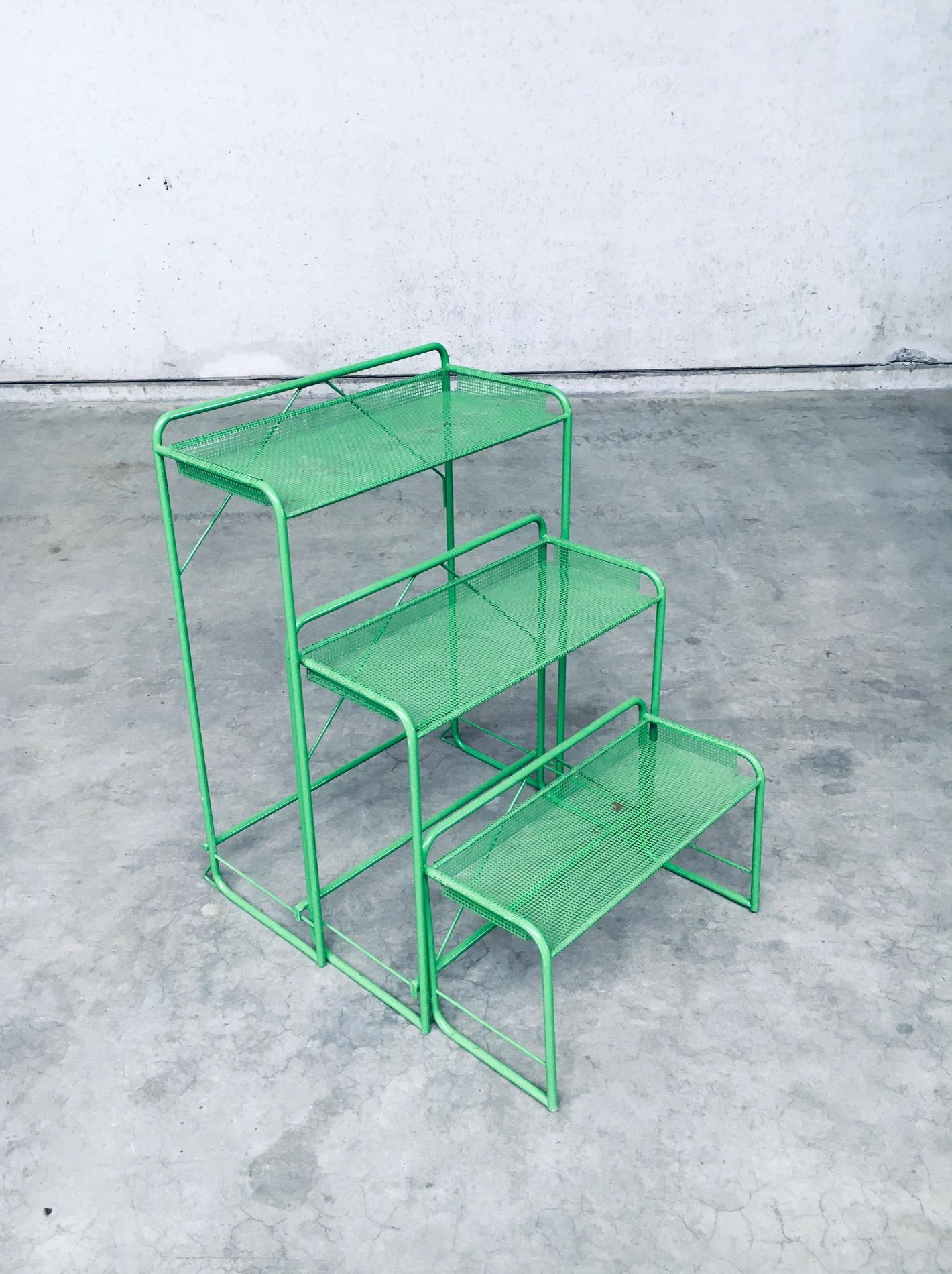 1960's Industrial Design Green Perforated Metal Plant Stand 2