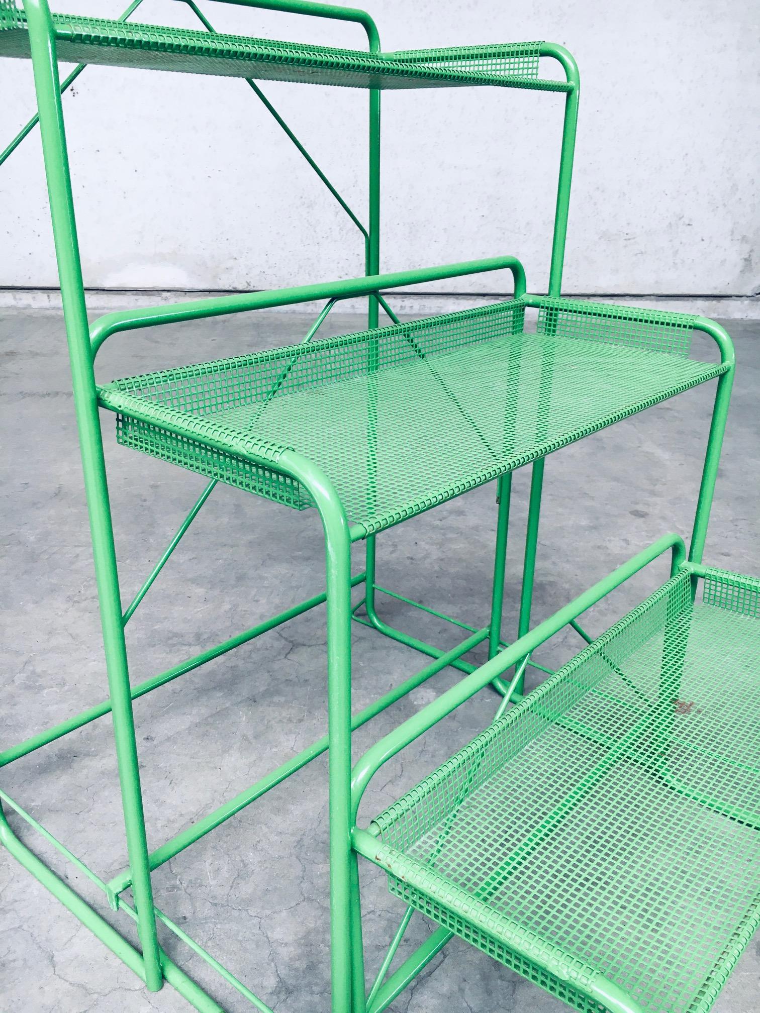 1960's Industrial Design Green Perforated Metal Plant Stand 4