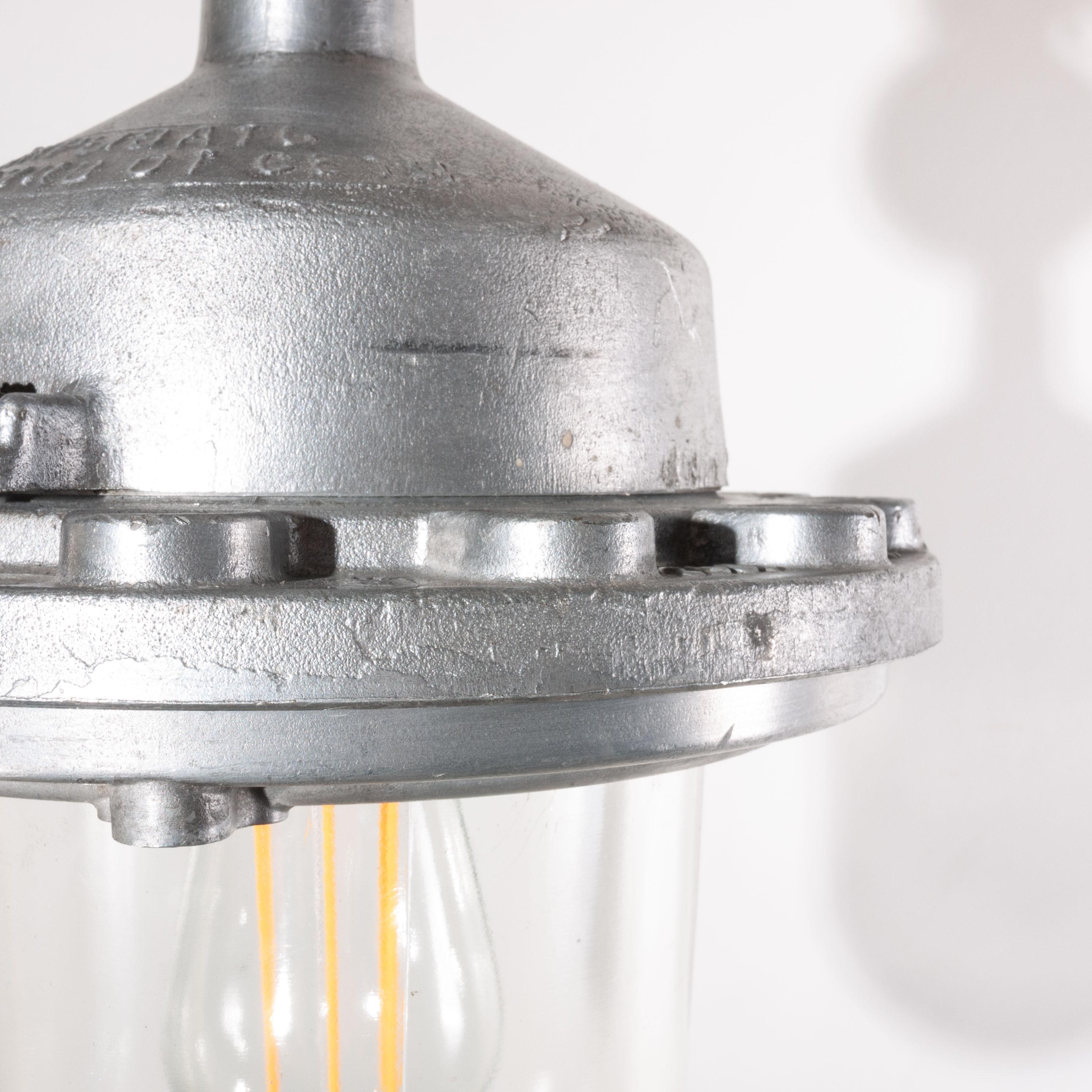 1960s industrial explosion proof ceiling pendant lamps/lights – With glass domes – Model 2
1960s vintage original industrial explosion proof ceiling pendant lamps/lights with glass domes. A hugely popular lamps we have a number of these stunning