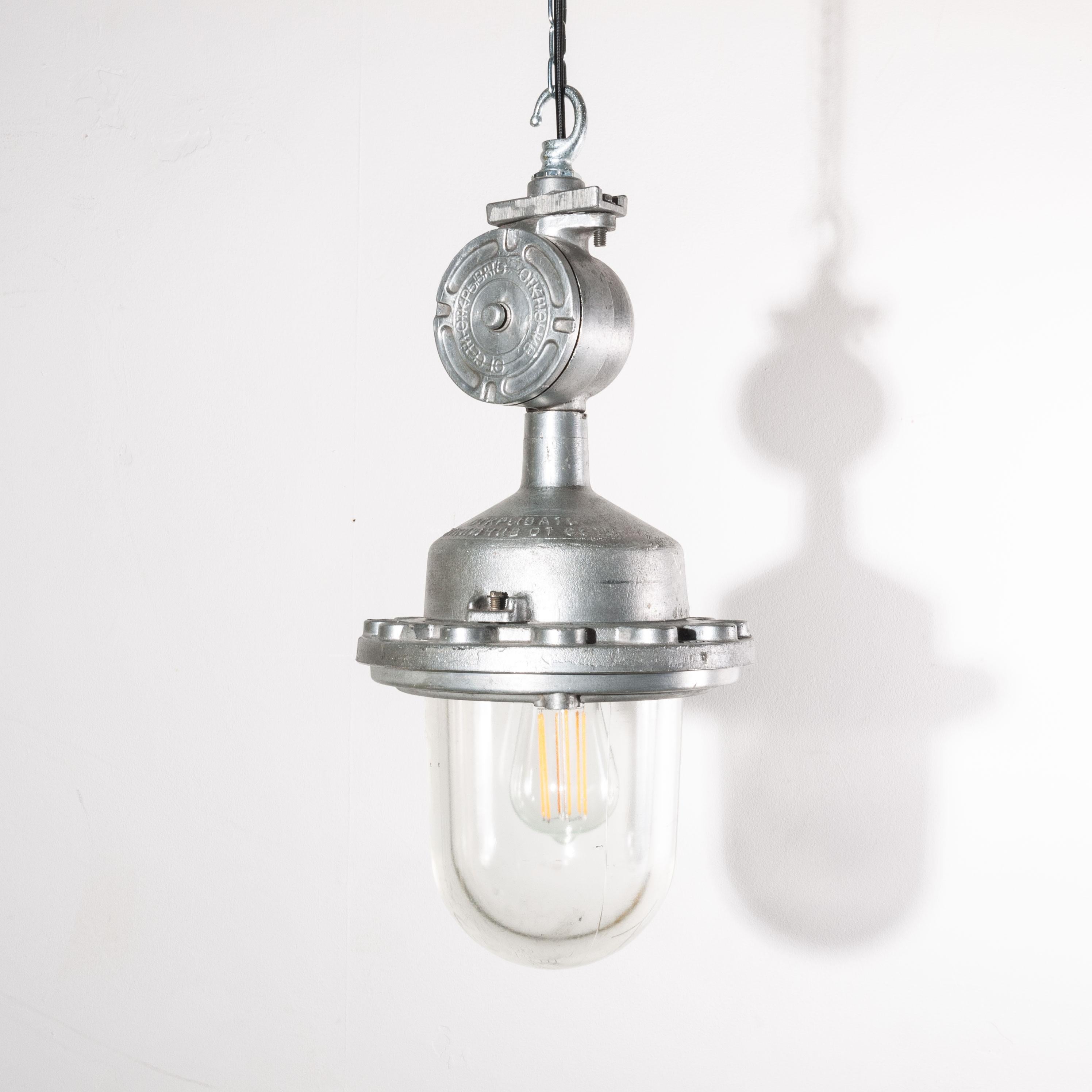 Mid-20th Century 1960s Industrial Explosion Proof Ceiling Pendant Lamps/Lights, with Glass Dome
