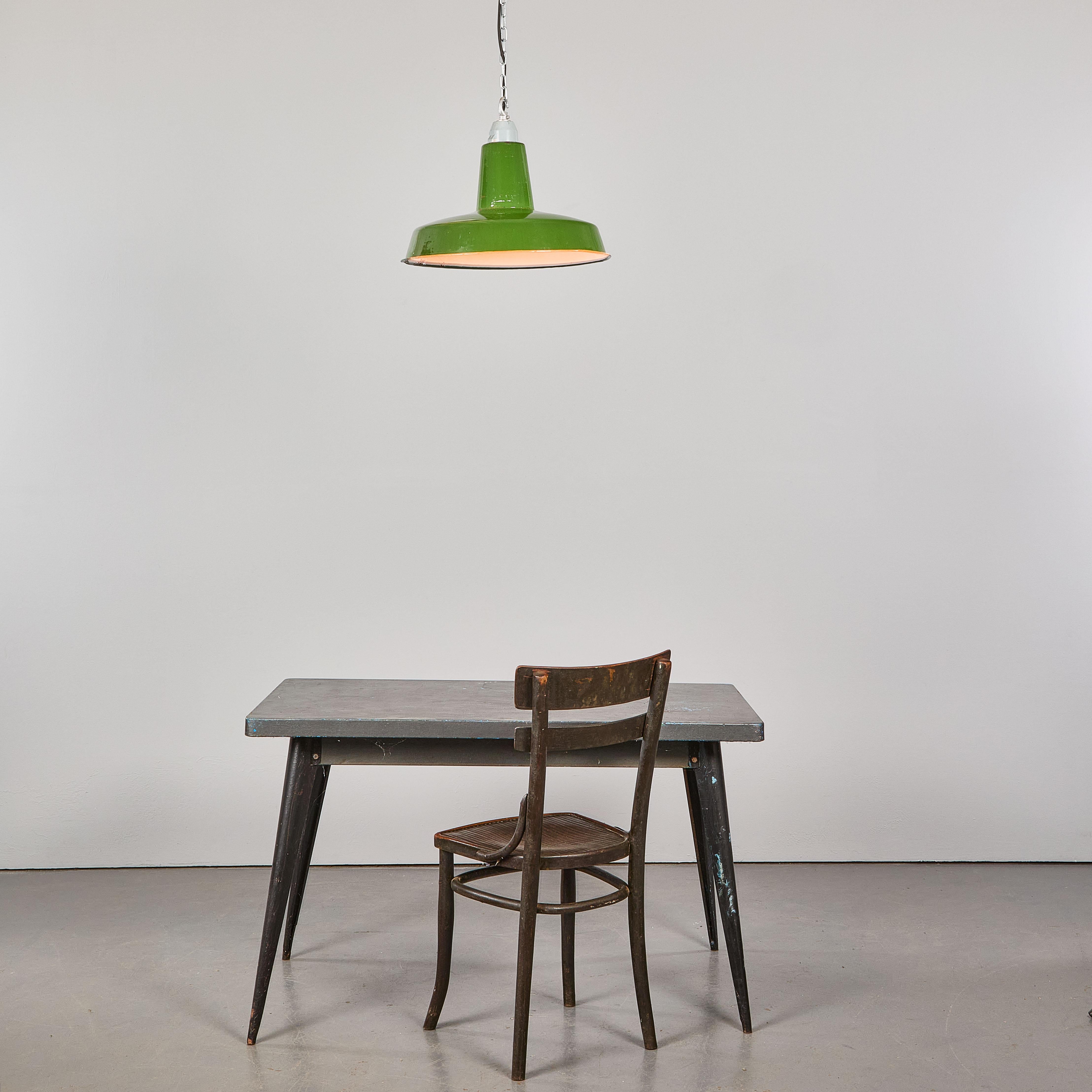1960's Industrial Green Enamel Pendant Lamps For Sale 4