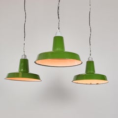1960's Industrial Green Enamel Pendant Lamps