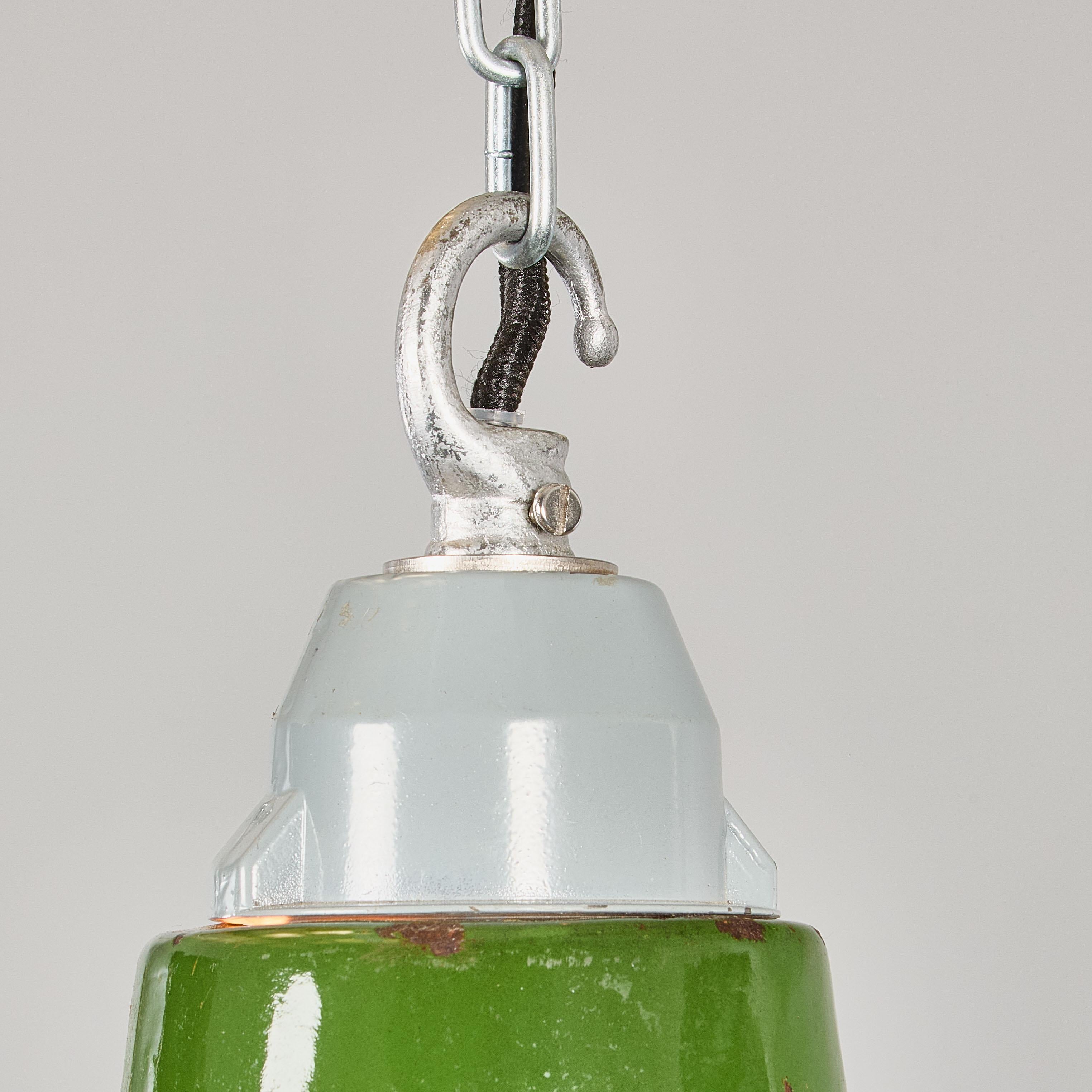 Mid-20th Century 1960's Industrial Green Enamel Pendant Lamps For Sale