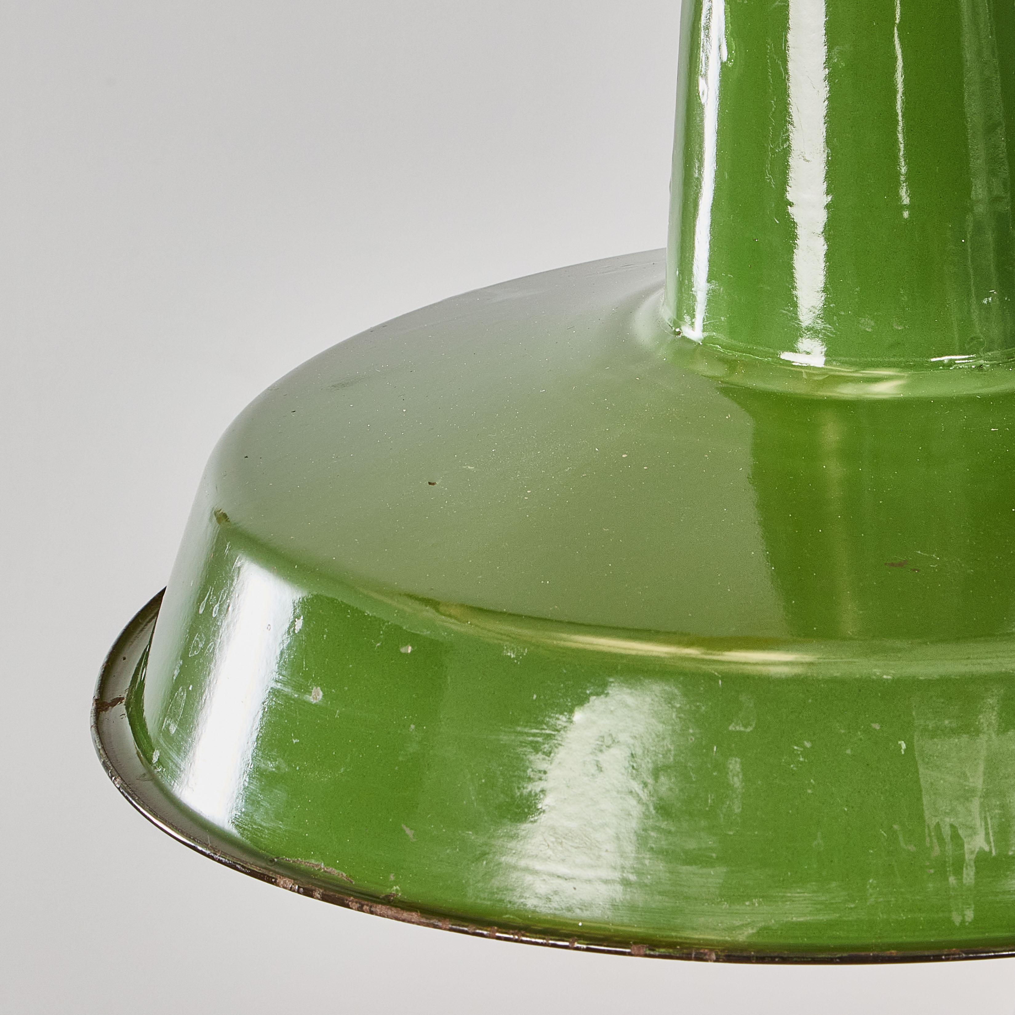 Sheet Metal 1960's Industrial Green Enamel Pendant Lamps For Sale