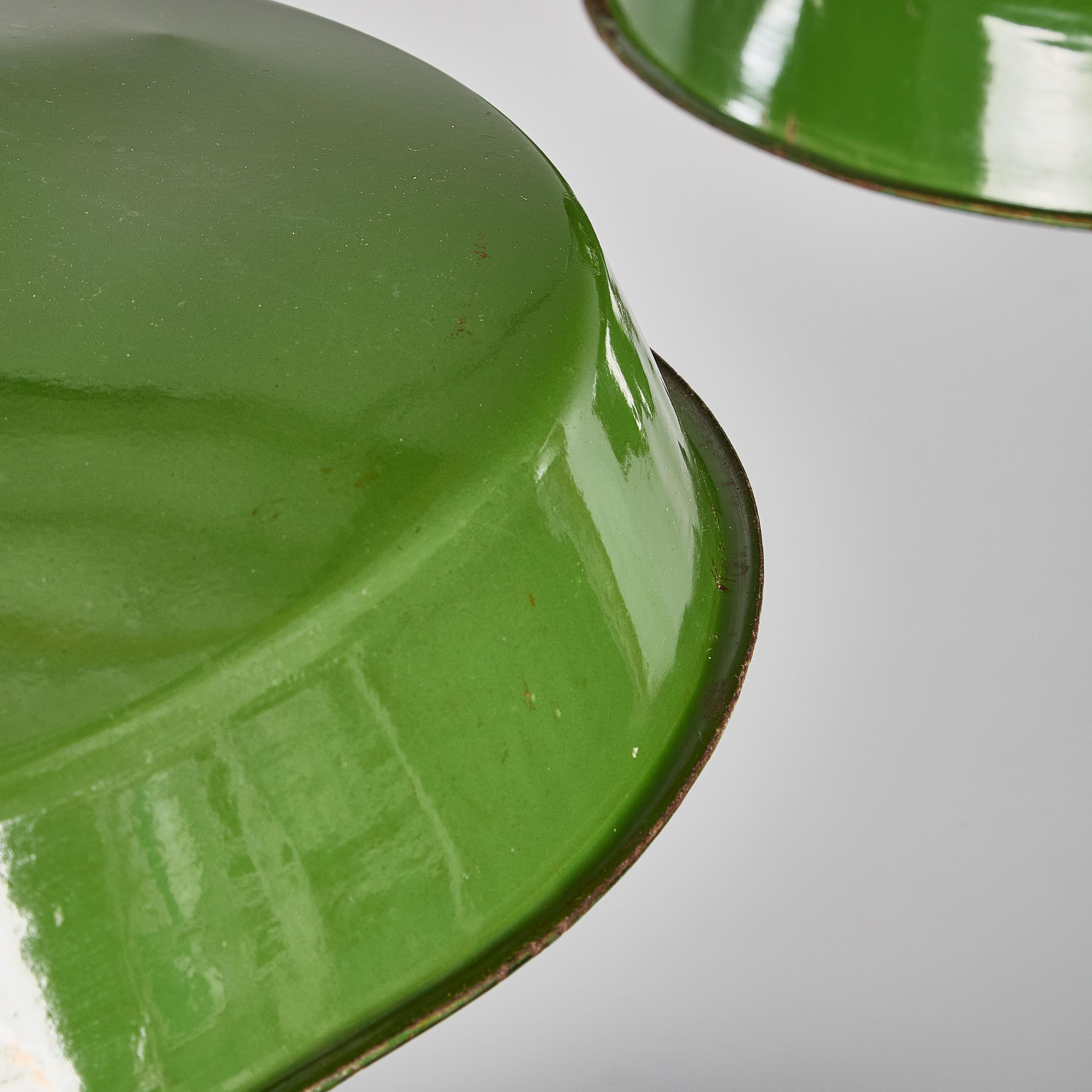 1960's Industrial Green Enamel Pendant Lamps For Sale 1