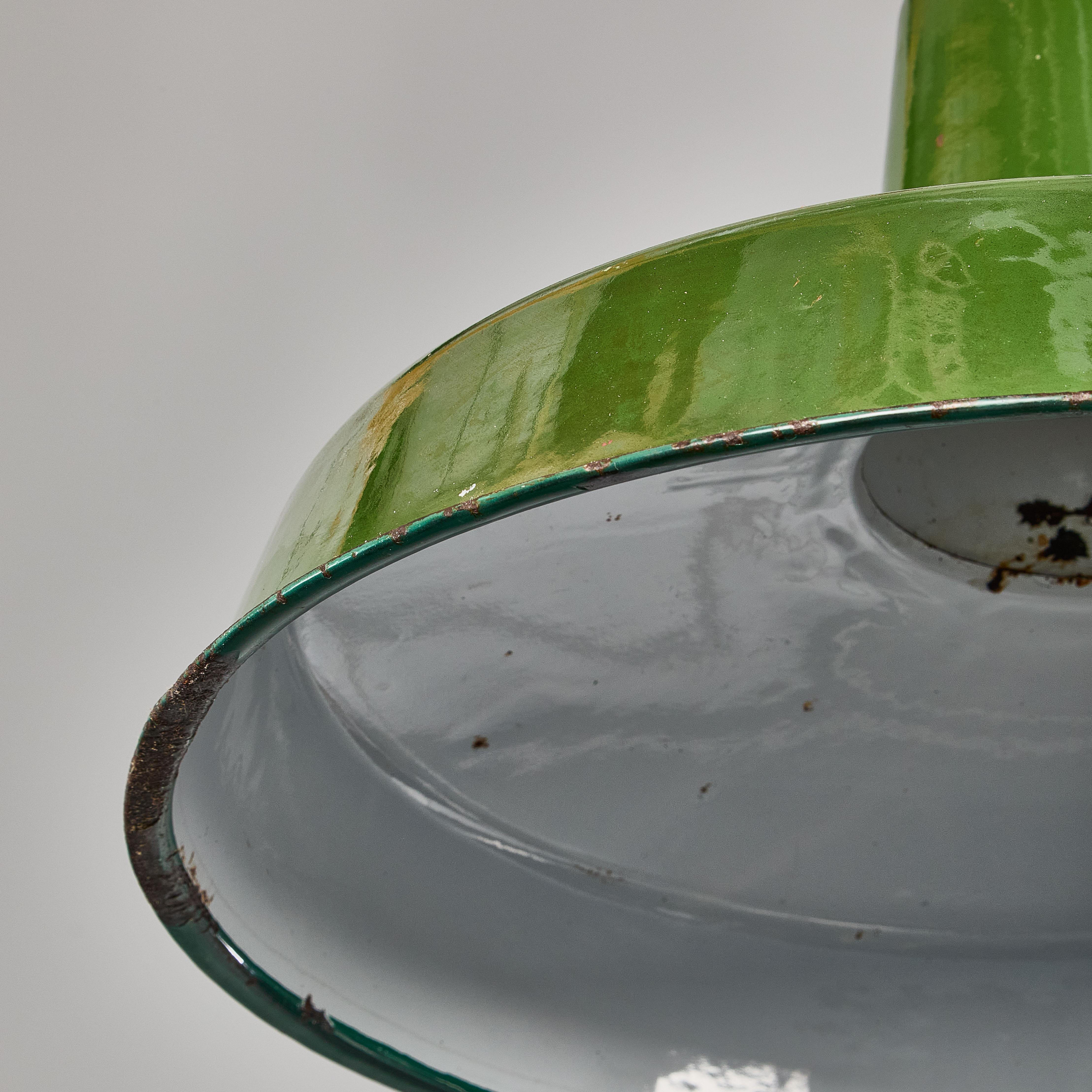1960's Industrial Green Enamel Pendant Lamps For Sale 3