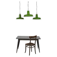 1960's Industrial Green Enamel Pendant Lamps