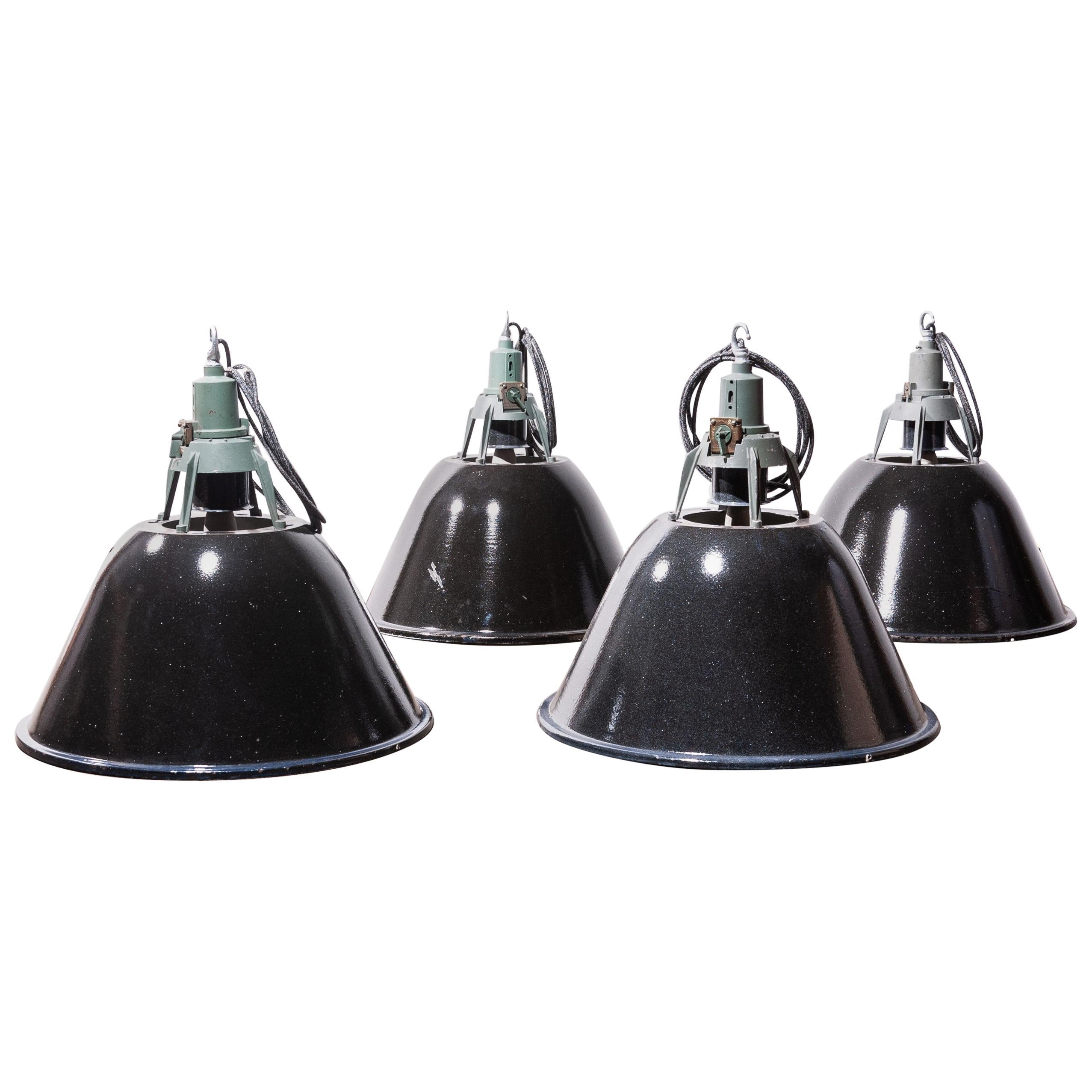 1960s Industrial Large Enamel Ceiling Pendant Lamps