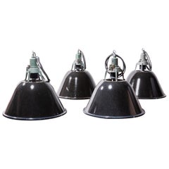1960s Industrial Large Enamel Ceiling Pendant Lamps