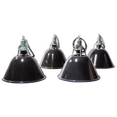 1960s Industrial Large Enamel Ceiling Pendant Lamps-Various Quantities Available