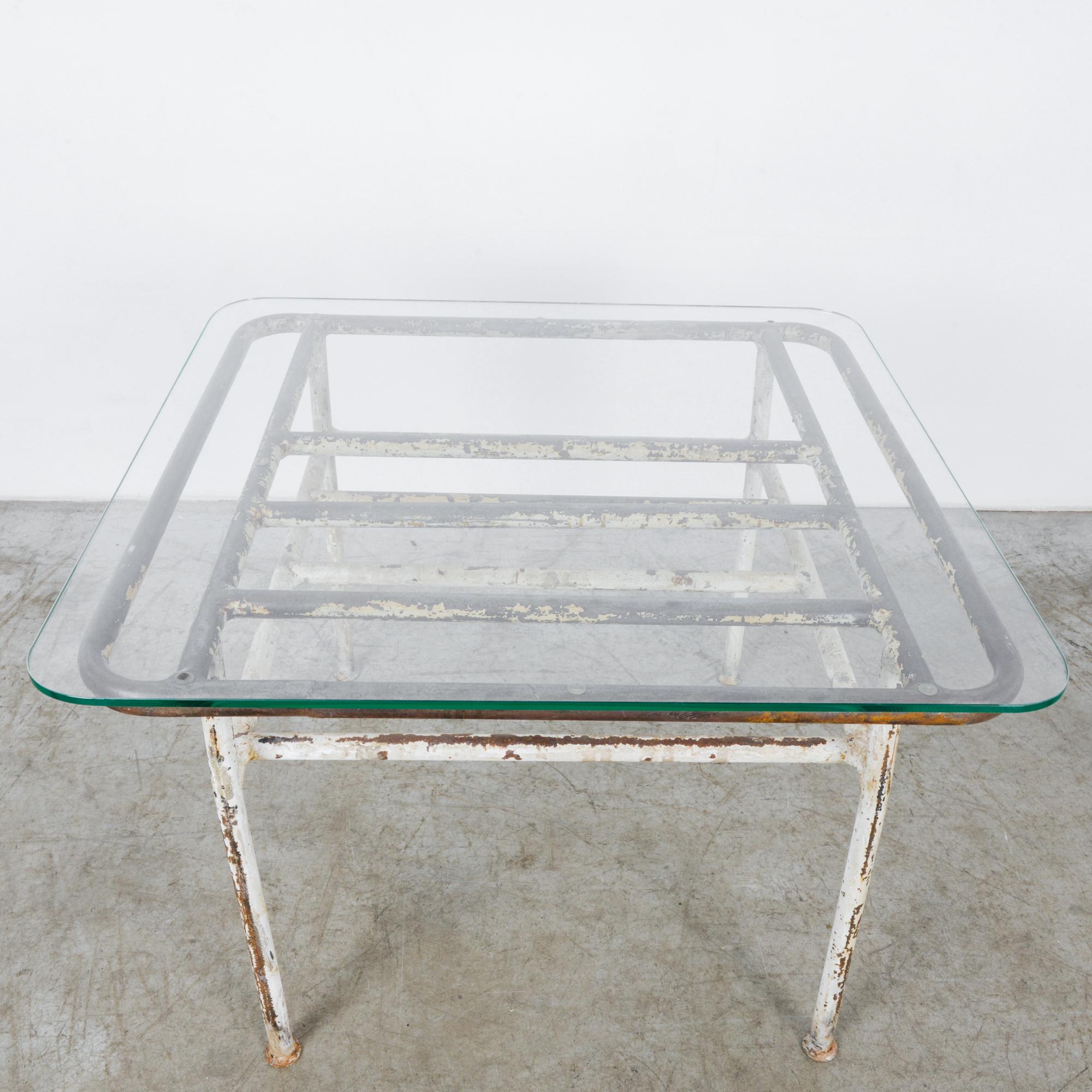 Mid-20th Century 1960s Industrial Metal and Glass Coffee Table